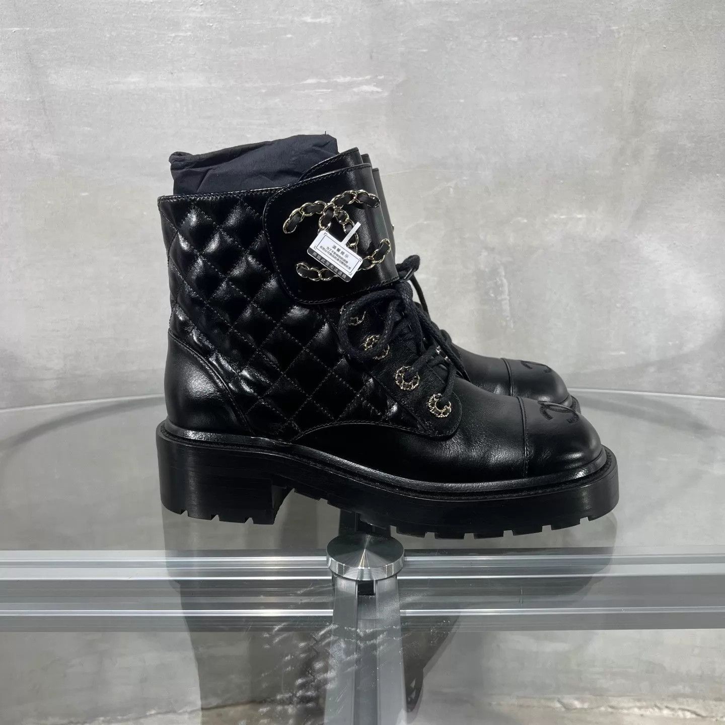 Chanel Chanel women's black CC quilted short boots Size US 5.5 / IT 35.5 - 4 Thumbnail
