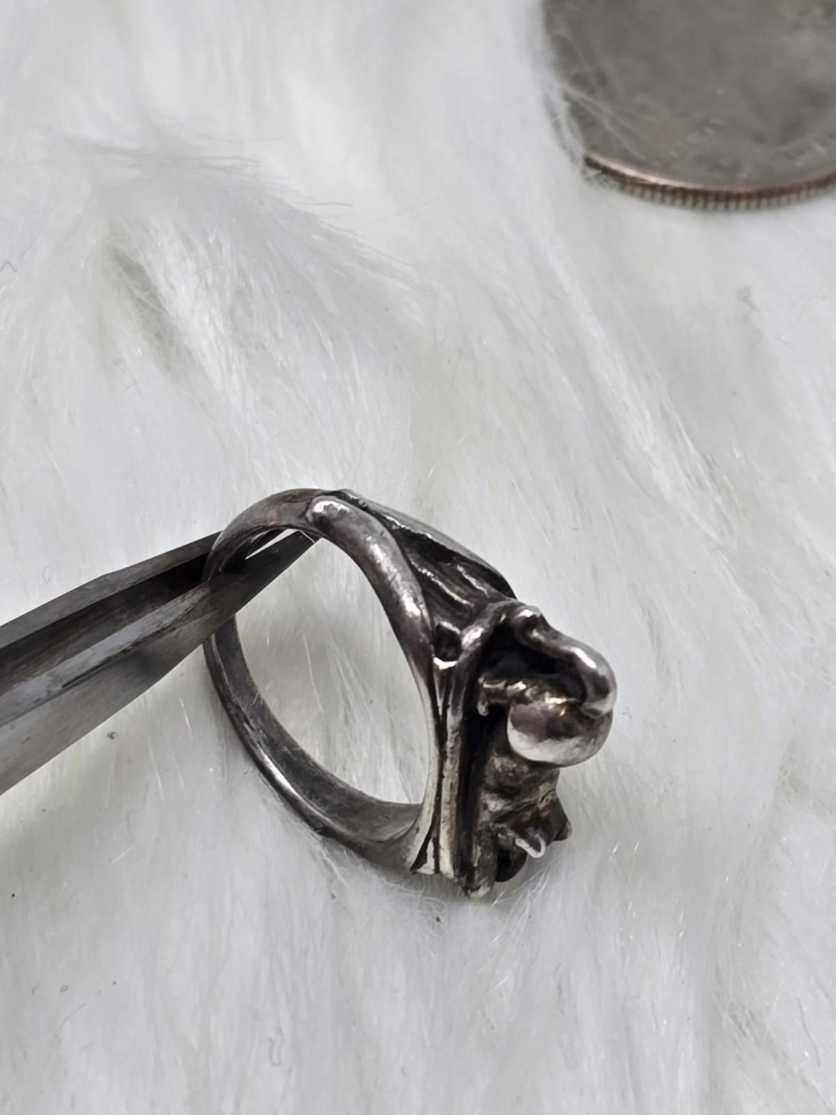 The Unbranded Brand Vintage Sterling Silver 3D Figural Crouching Cat Ring Size ONE SIZE - 4 Thumbnail
