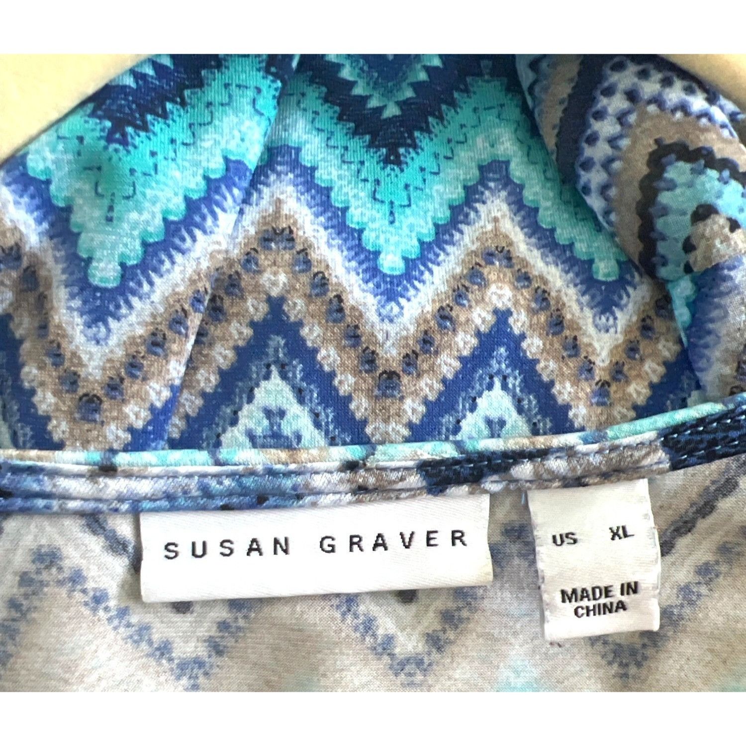 Vintage Susan Graver Women's XL Zigzag Bell Sleeve Top Blue White & Size XL / US 12-14 / IT 48-50 - 4 Thumbnail