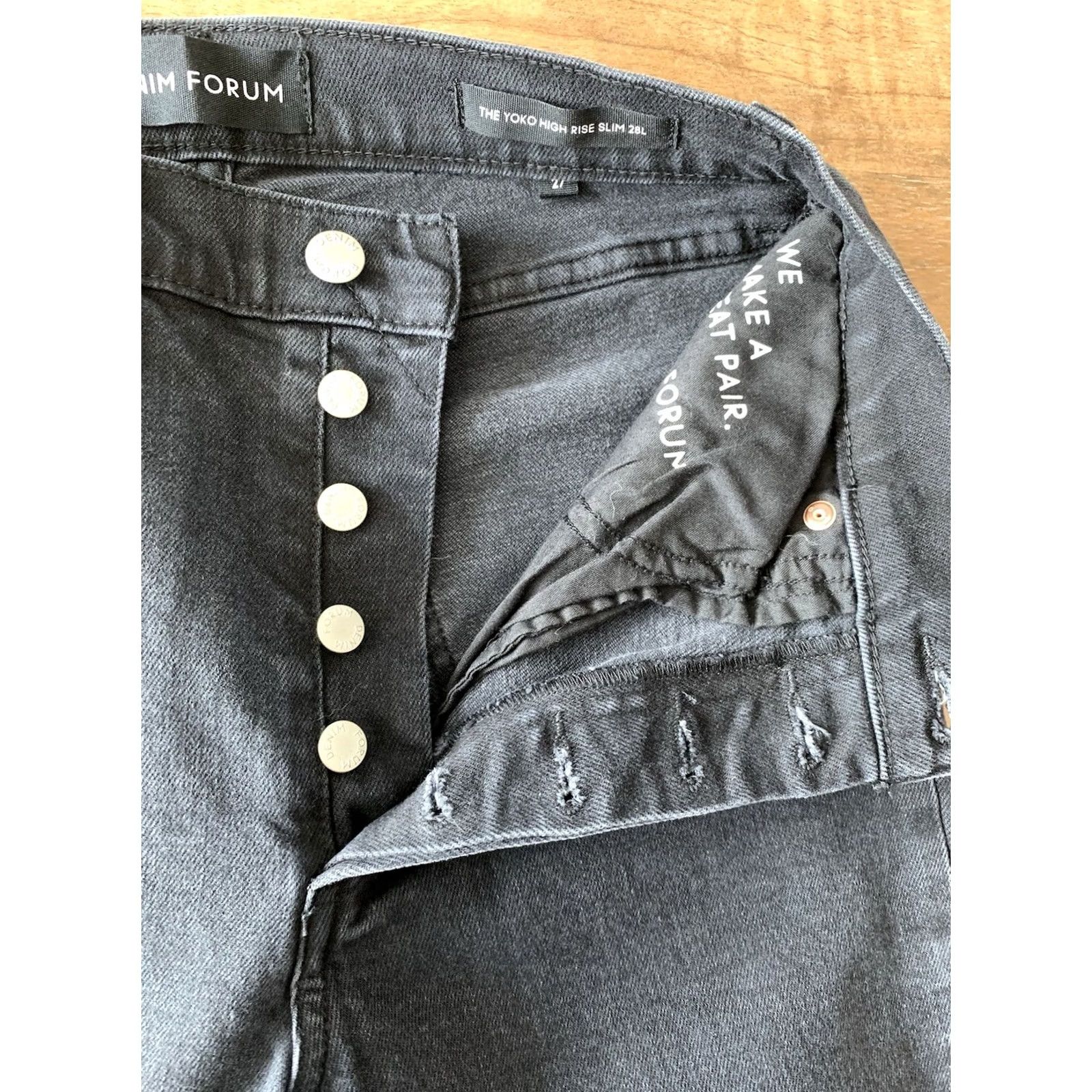 Vintage Denim Forum Womens The Yoko Black Slim Hi-Rise Jeans 28x27 90s Grunge Punk Rock Logo Size 27" / US 4 / IT 40 - 4 Thumbnail