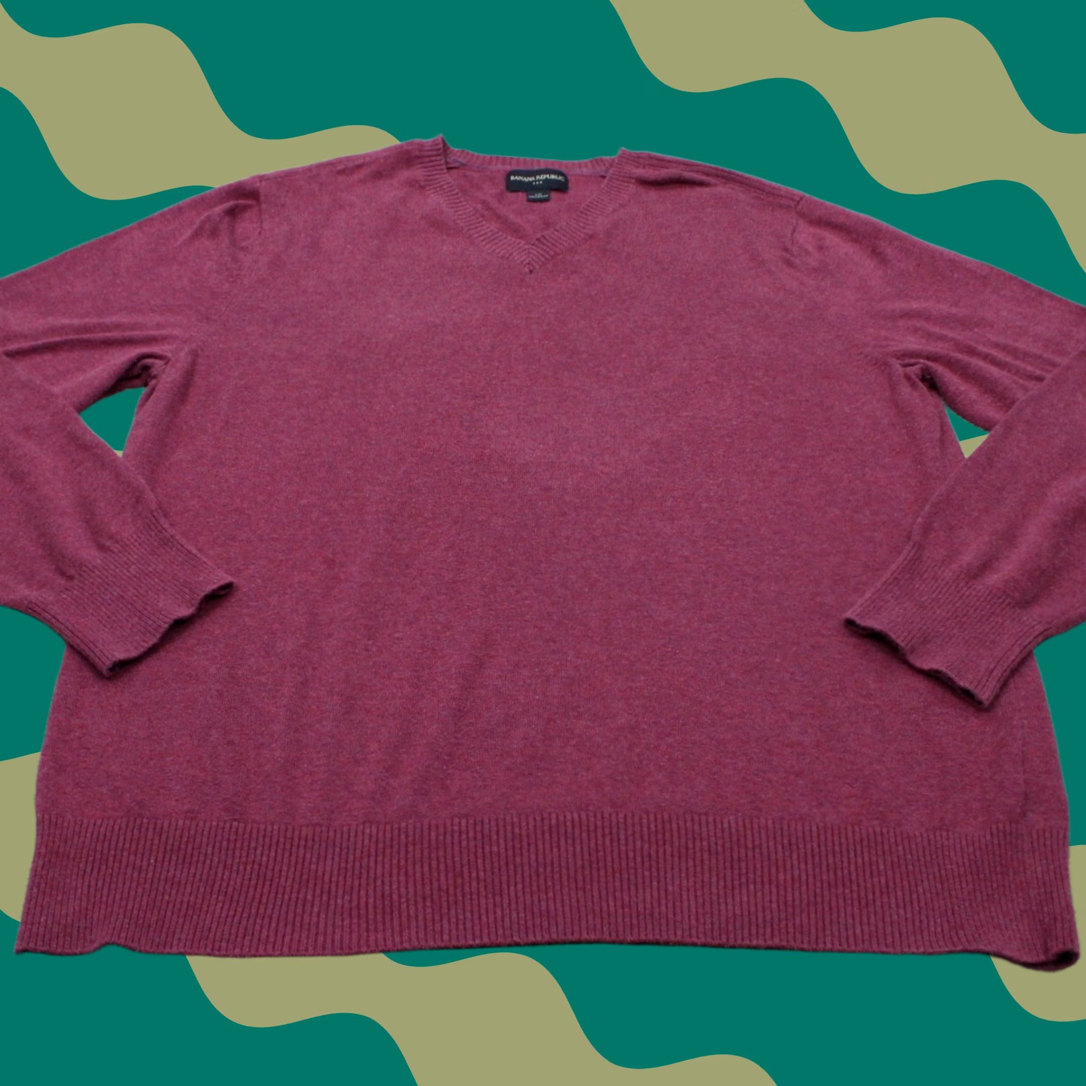 Banana Republic Banana Republic Sweater Men Large Red V-Neck 100% Cotton L/S Pullover Sweatshirt Size US L / EU 52-54 / 3 - 1 Thumbnail