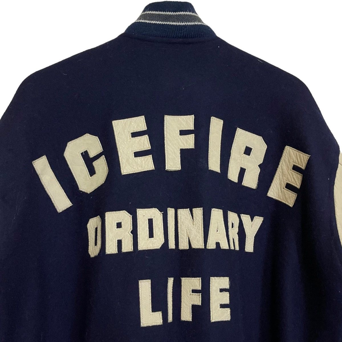 Vintage Ice Fire Ordinary Life Wool / Sleeve Leather Varsity Jacket Size US M / EU 48-50 / 2 - 4 Thumbnail