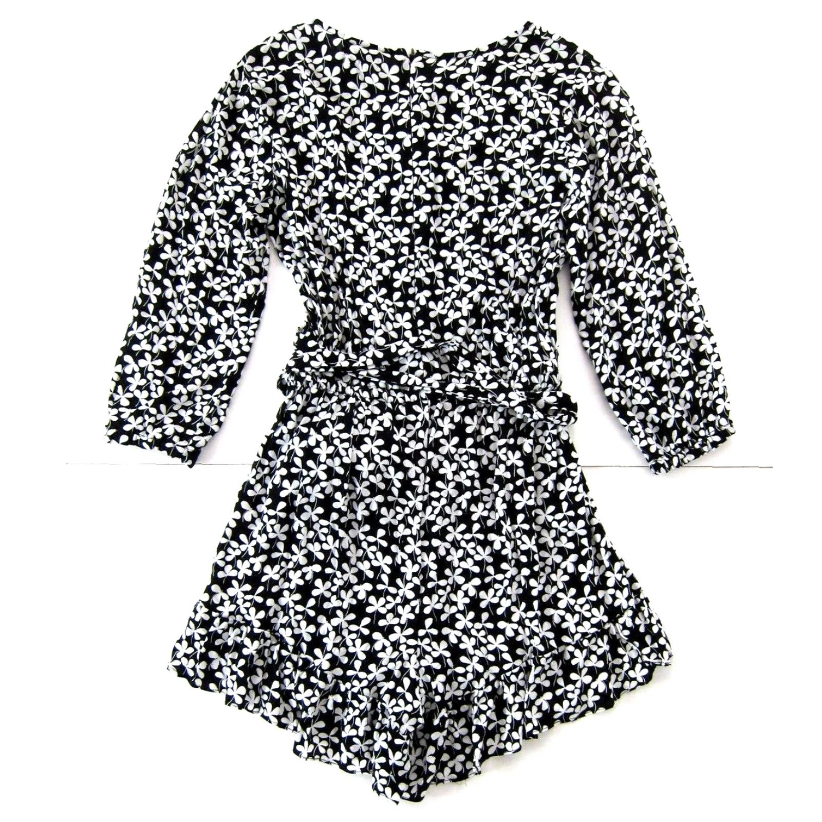 Vintage NWT Who What Wear Rayon Black White Clover Leaf Floral Short Jumpsuit Women S Size 28" / US 6 / IT 42 - 2 Thumbnail