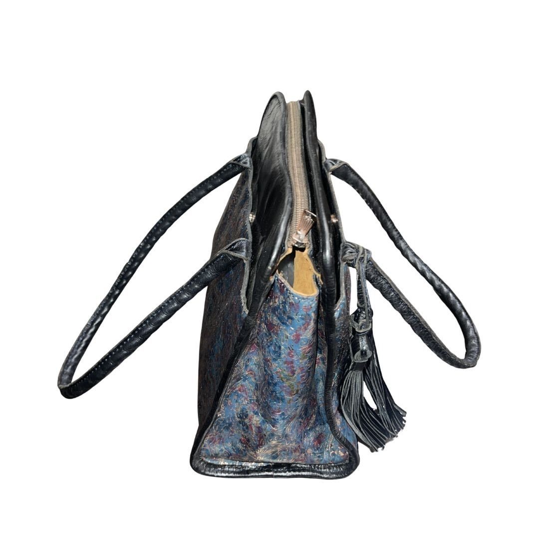 Patricia Nash Leather Shoulder Bag Metallic Blue Kimono Tapestry Artsy Size ONE SIZE - 3 Thumbnail