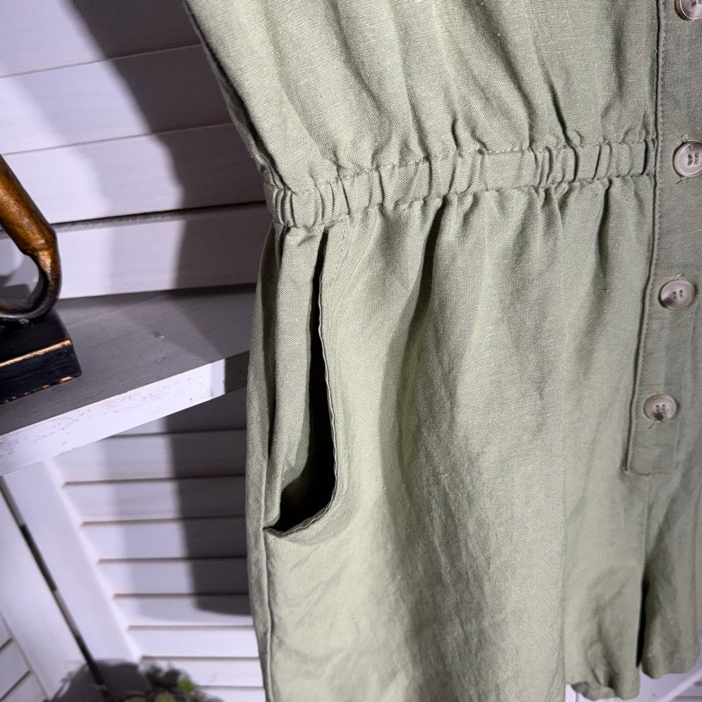 Vintage sage green romper shorts front buttons 2 side pockets sz M Size 30" / US 8 / IT 44 - 6 Thumbnail