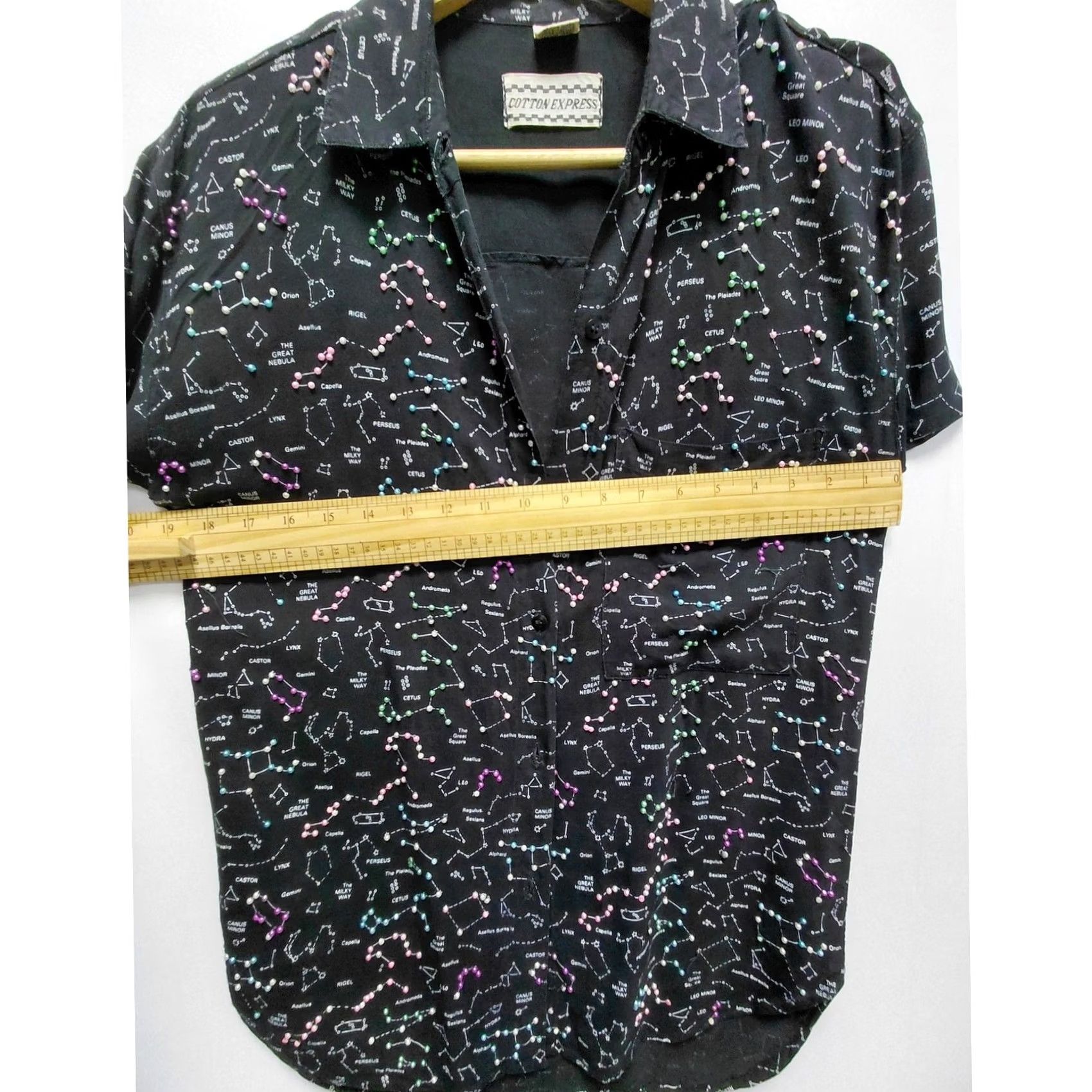Express Cotton Express Black Constellation Print Shirt Rayon Size S Graphic Print Size US S / EU 44-46 / 1 - 6 Thumbnail