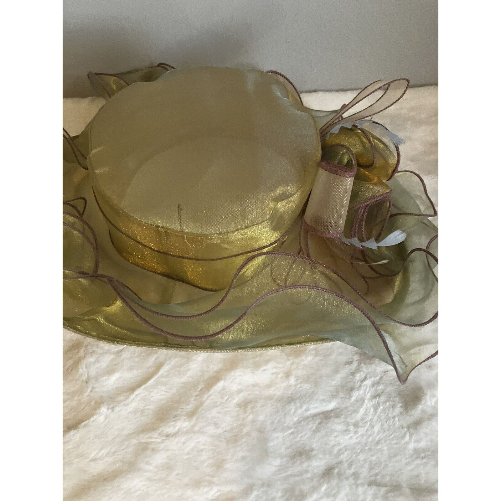 Other Beautiful Satin Kentucky Derby hat Gold Fancy Formal Flower Size ONE SIZE - 6 Thumbnail