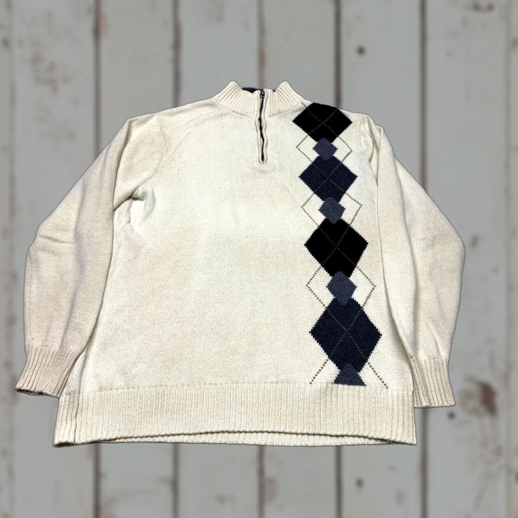 Oscar De La Renta Oscar De La Renta Mens Cream Beige 1/4 Zip Knit Sweater M Medium Diamond Pattern Shirt Size US M / EU 48-50 / 2 - 1 Thumbnail