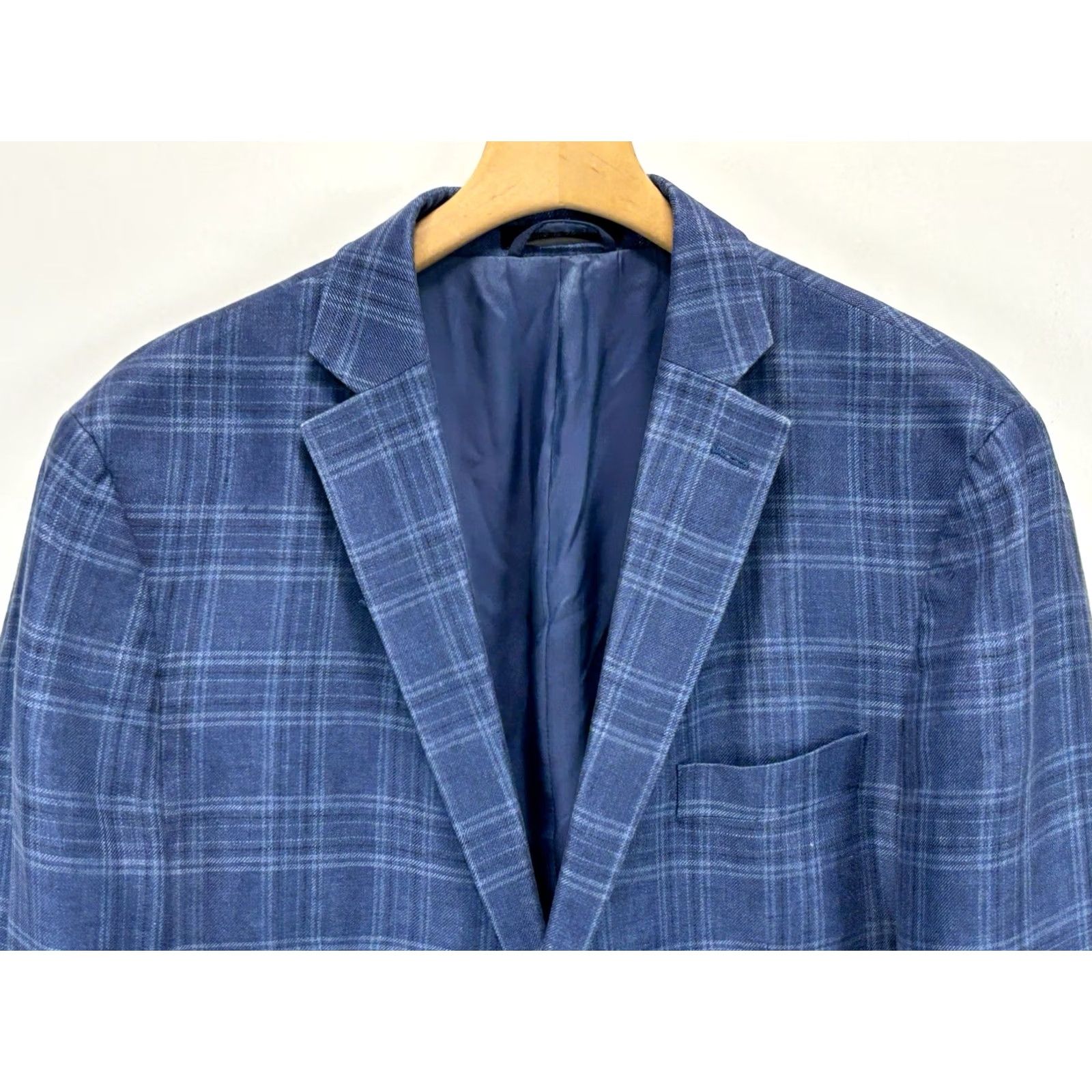 Ralph Lauren VINTAGE Lauren Ralph Lauren Blazer Men 44 Regular Linen Plaid Blue 2 Button Summer Preppy Old Money Resort WearMens Size 44R - 2 Thumbnail