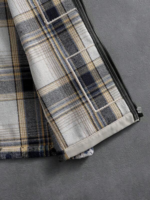 Japanese Brand Washed Plaid Zip-Up Jacket with Large Number Patch Size US L / EU 52-54 / 3 - 5 Thumbnail