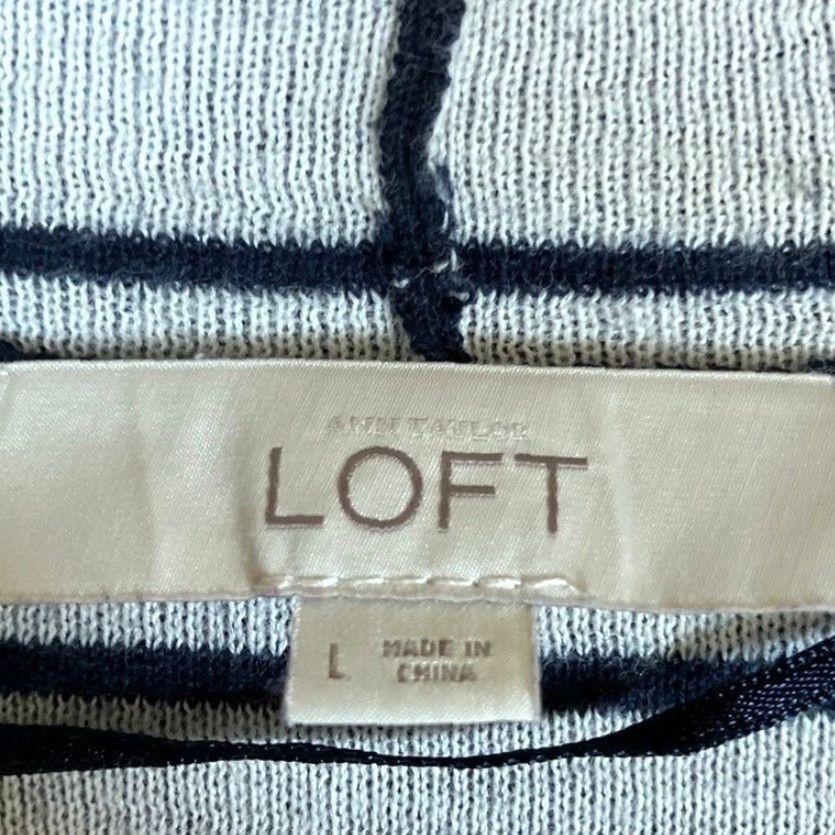 Loft Ann Taylor LOFT Womens Cardigan Navy Blue Striped Open Draped Knit Sweater L Size L / US 10 / IT 46 - 6 Thumbnail