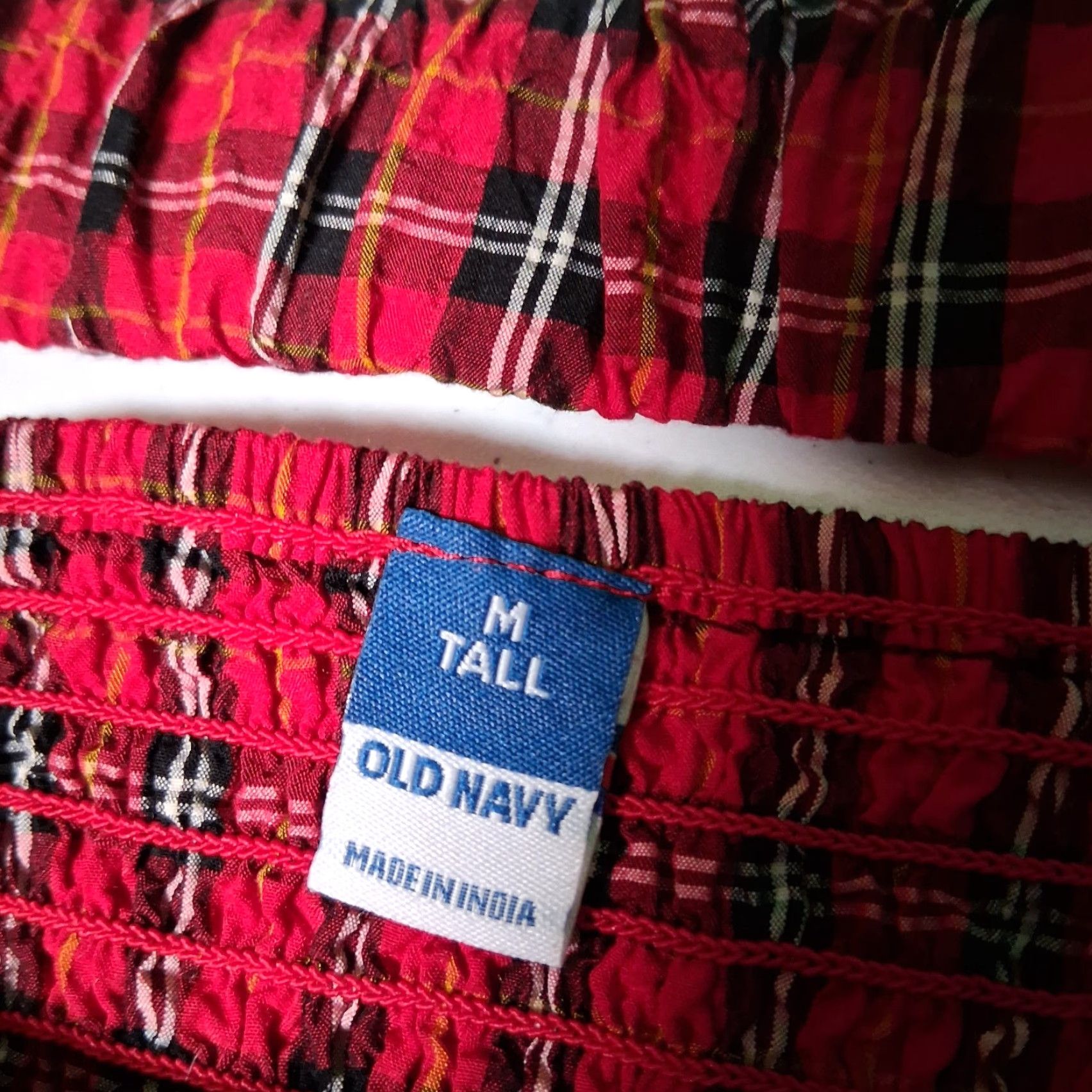 Old Navy Old Navy Blouse M Tall Red Plaid Tartan Smocked Peasant Milk Maid Crinkled Size M / US 6-8 / IT 42-44 - 6 Thumbnail