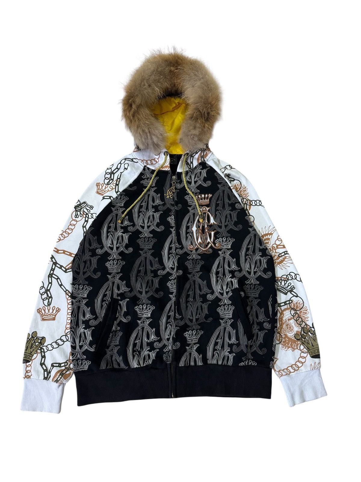 Japanese Brand CHRISTIAN AUDIGIER CROWN & CHAIN MOTIF WITH FUR HOODIE Size US L / EU 52-54 / 3 - 1 Thumbnail