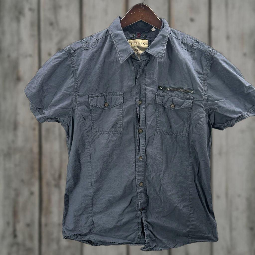 Guess Guess Los Angeles Shirt Mens L Slim Fit Utility Military Blue Button Preppy Y2k Size US L / EU 52-54 / 3 - 1 Thumbnail