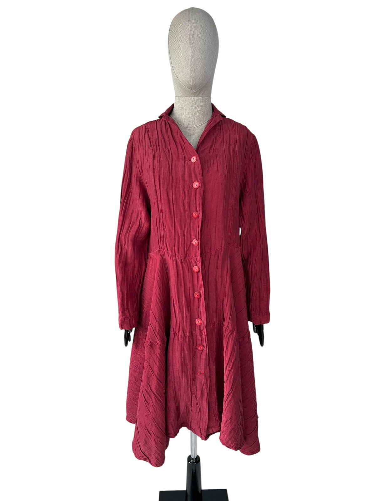 Other GRIZAS Cherry Red Crinkled Silk Linen Flared Shirt Dress Size L / US 10 / IT 46 - 1 Thumbnail