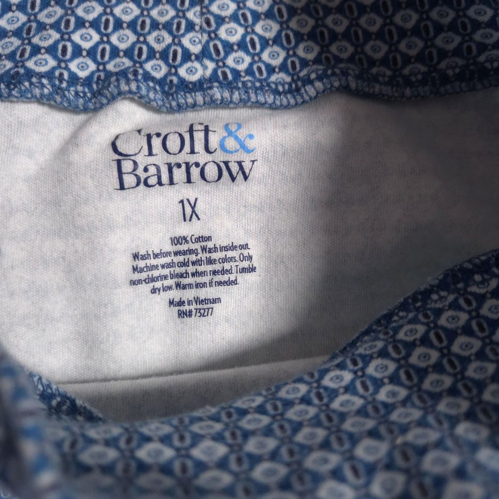 Croft & Barrow Croft & Barrow Womens Plus Size Mock Neck Blue Geometric Tee - 1X Cotton Jersey - Fall Casual Wear Size XL / US 12-14 / IT 48-50 - 4 Thumbnail