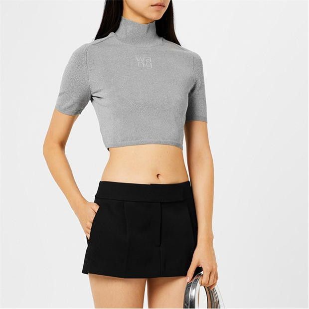 Alexander Wang o1g2r1mq0824 High Neck Logo Crop Top in Grey Size M / US 6-8 / IT 42-44 - 3 Thumbnail