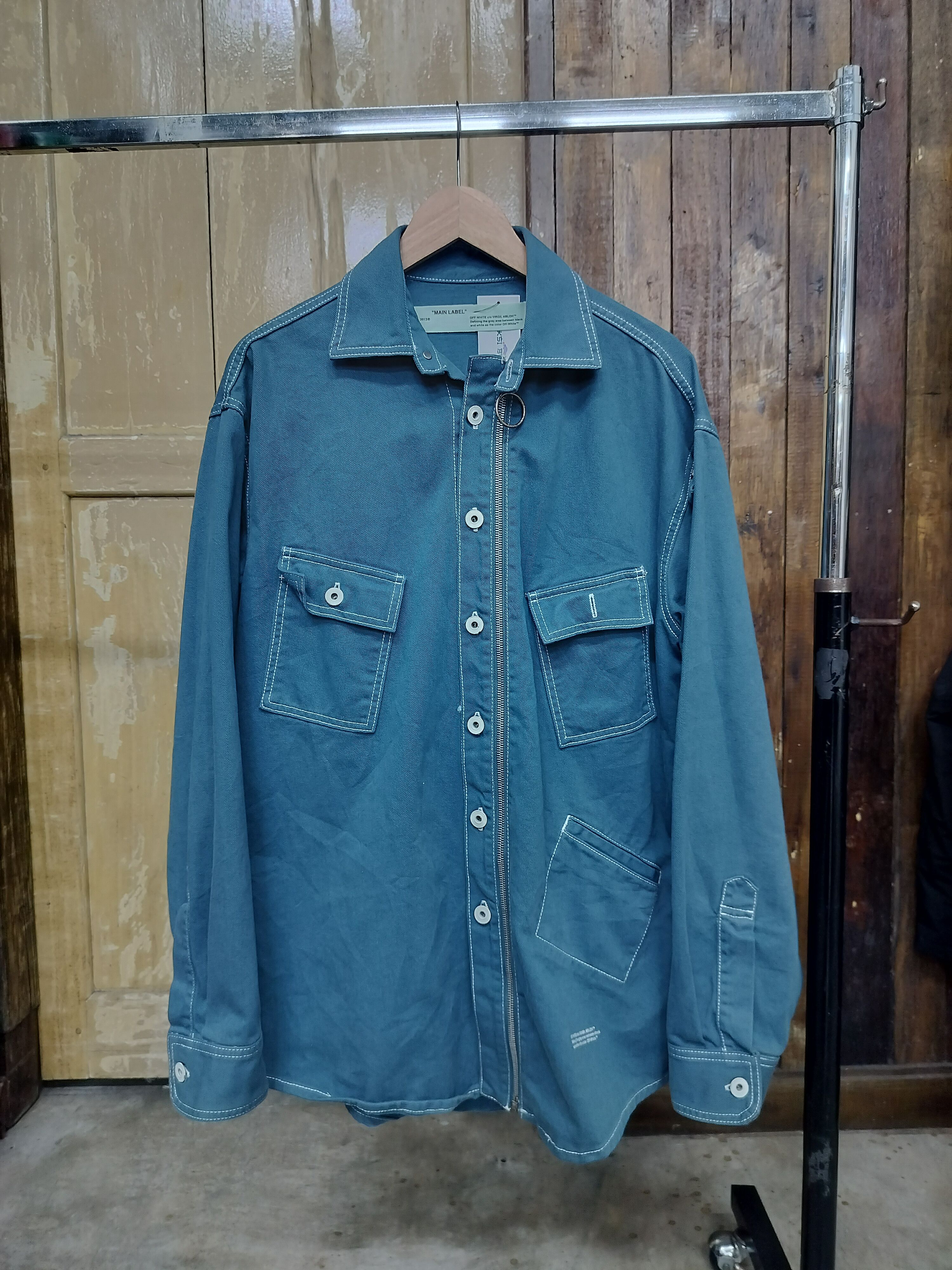 Off-White OFF-WHITE "MAIN LABEL" 2013 Zip Up Shirt Jacket Teal Size US L / EU 52-54 / 3 - 2 Thumbnail