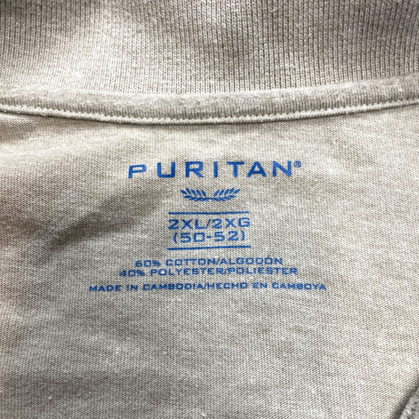 Vintage Puritan Polo Shirt Mens 2XL Beige Blue Check Short Sleeve Polo Golf Rugby Casual Shirt Mens Big & Tall Size US XXL / EU 58 / 5 - 2 Thumbnail