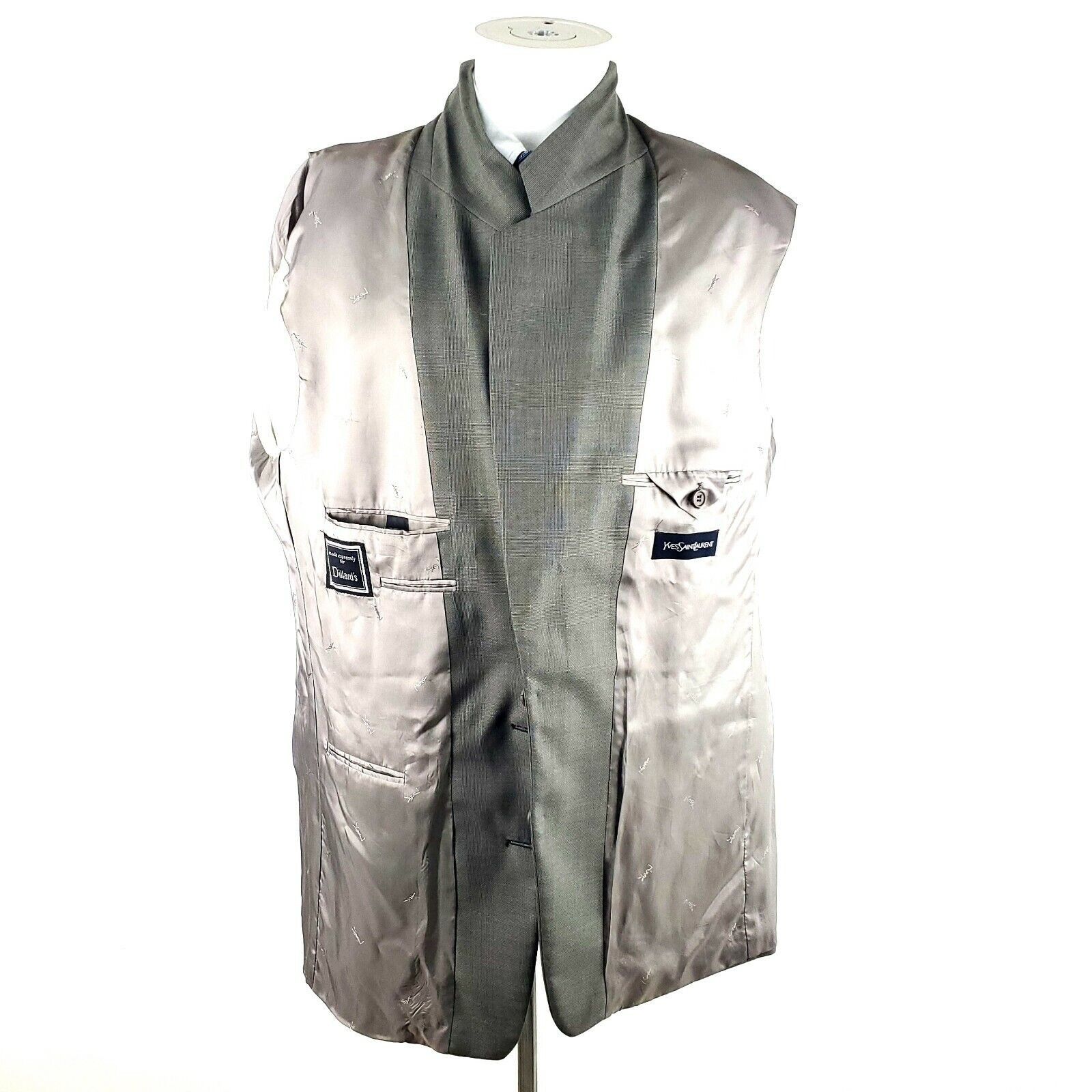 Yves Saint Laurent Yves Saint Laurent 44L 2 Button Sharkskin Check Wool Gray Bl Size 44L - 10 Thumbnail