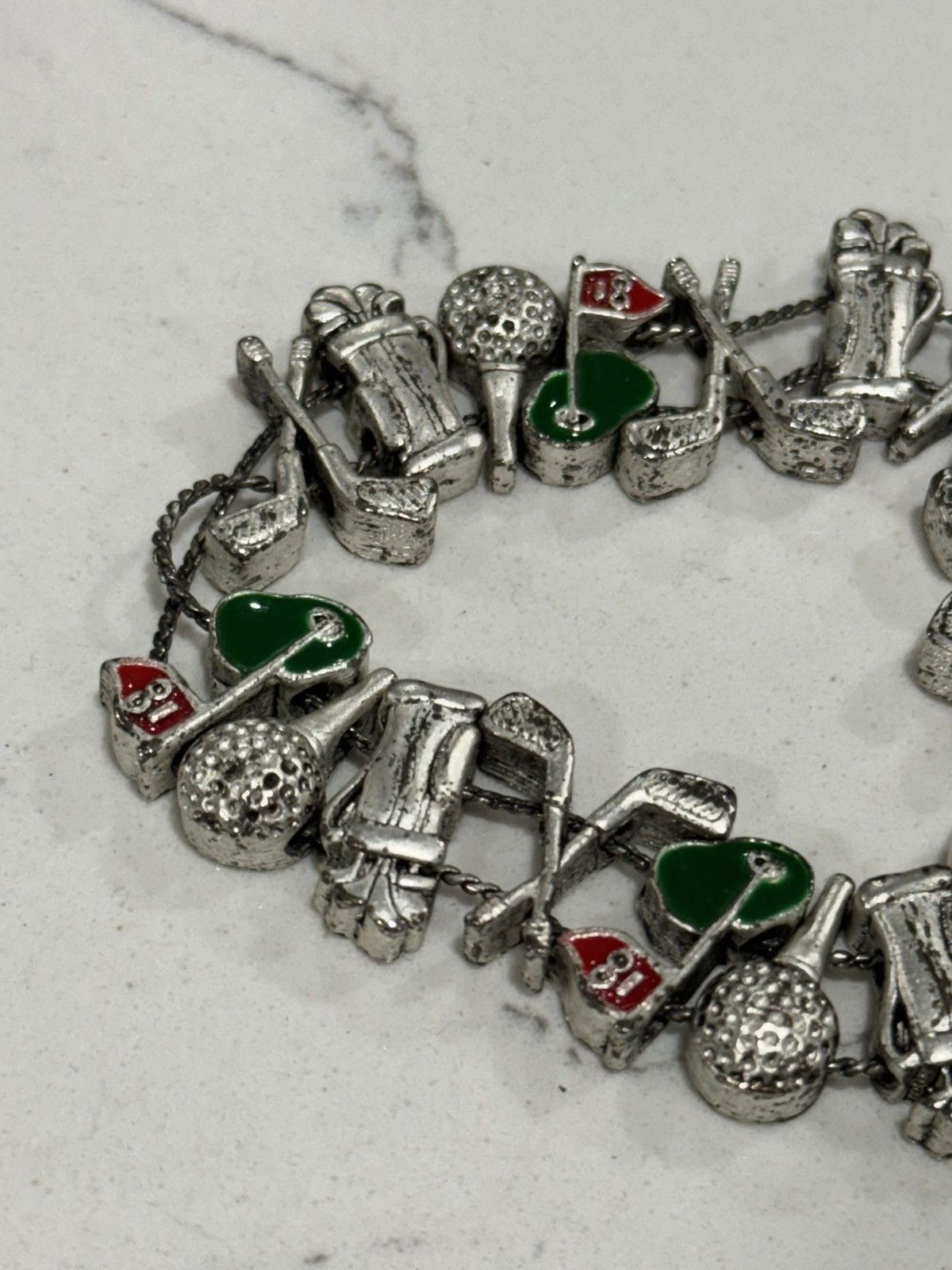 Vintage Vintage Goldette Slide Bracelet w Enameled Golf Charms Size ONE SIZE - 3 Thumbnail