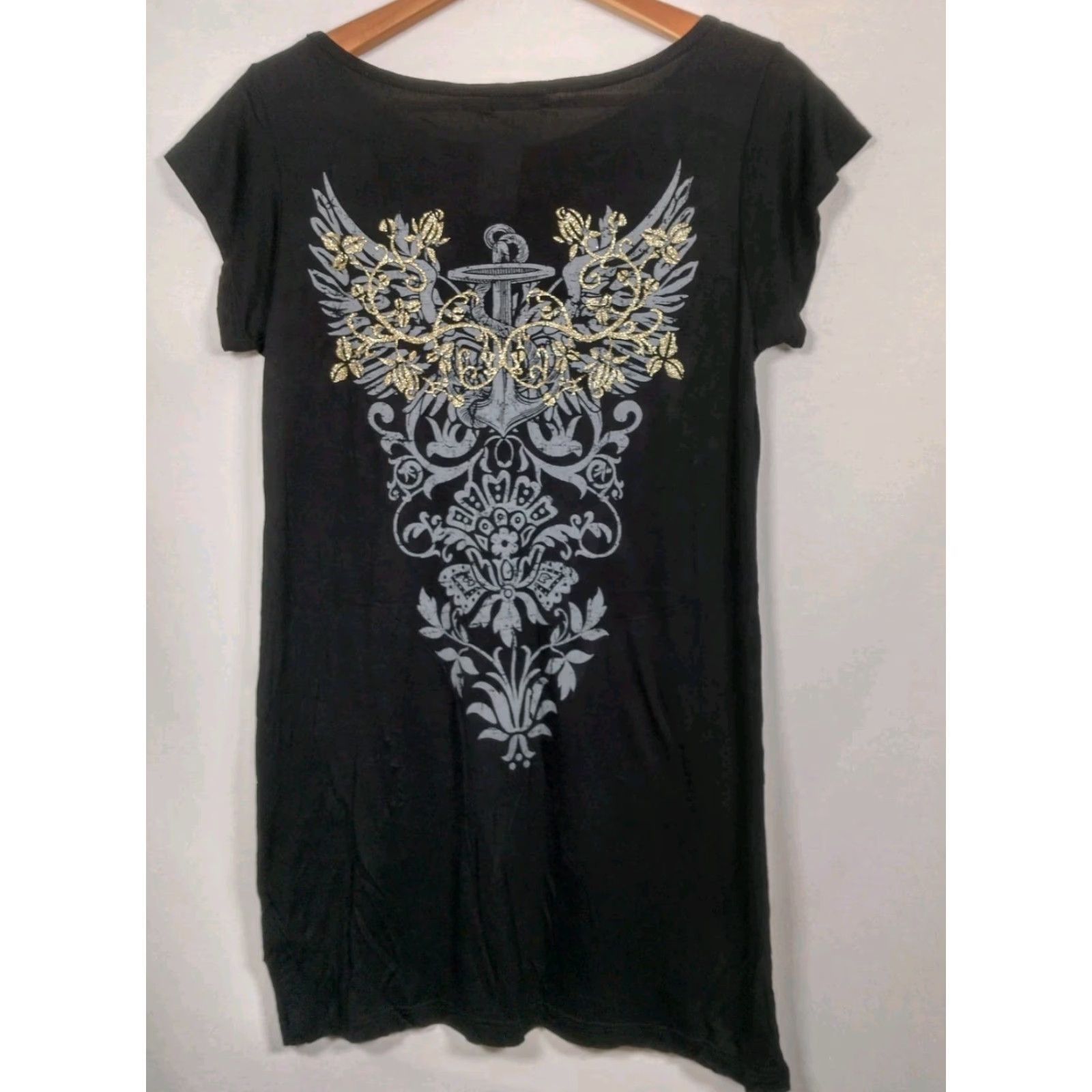 Vintage VINTAGE Wet Seal Juniors XL T-Shirt Women Graphic Anchor Flower Angel Wings Short Sleeve Black Size XL / US 12-14 / IT 48-50 - 2 Thumbnail