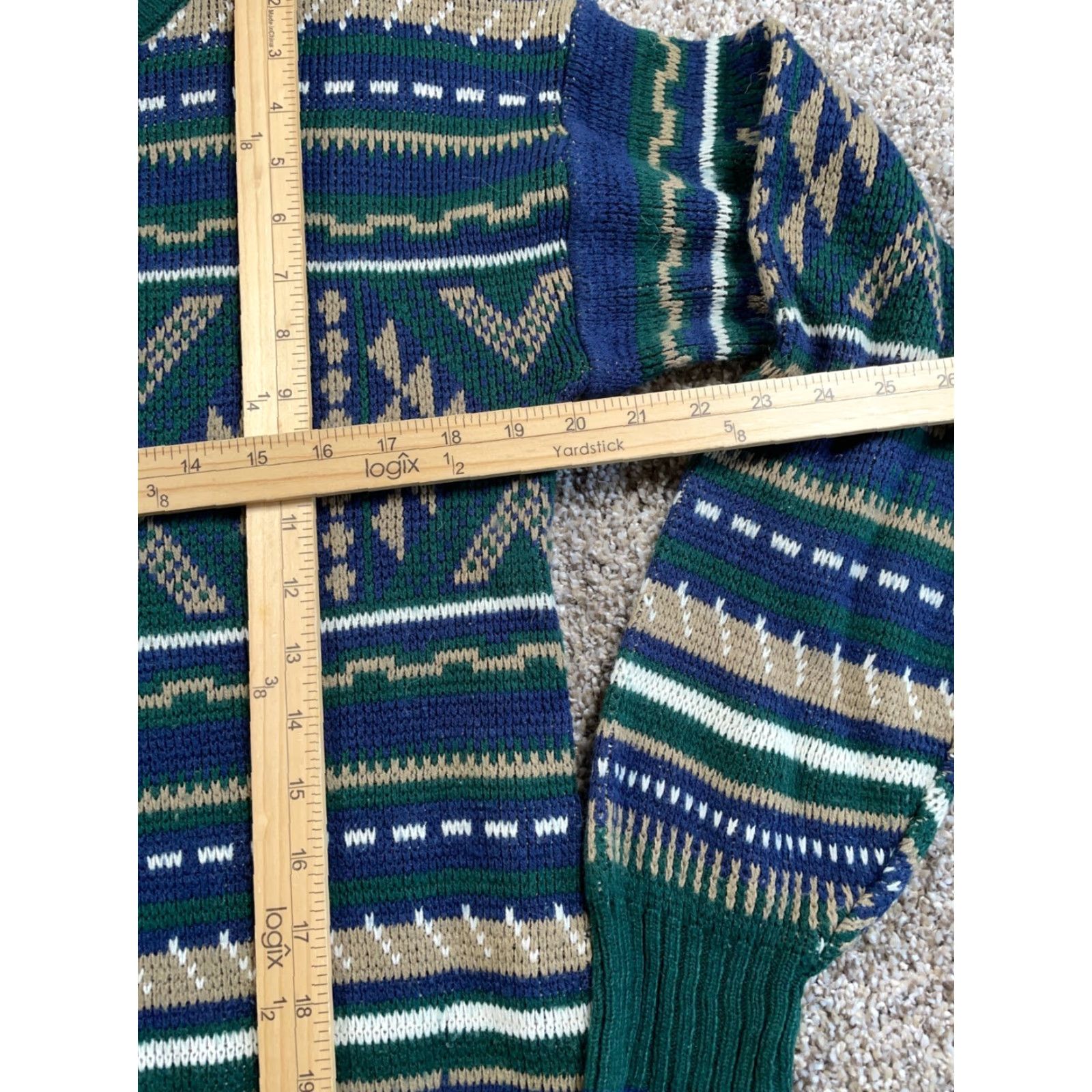 Sears VTG Sears Geometric Pattern Sweater Adult Medium Green Aztec Tribal 80s Pullover Knit Mens Size US M / EU 48-50 / 2 - 6 Thumbnail