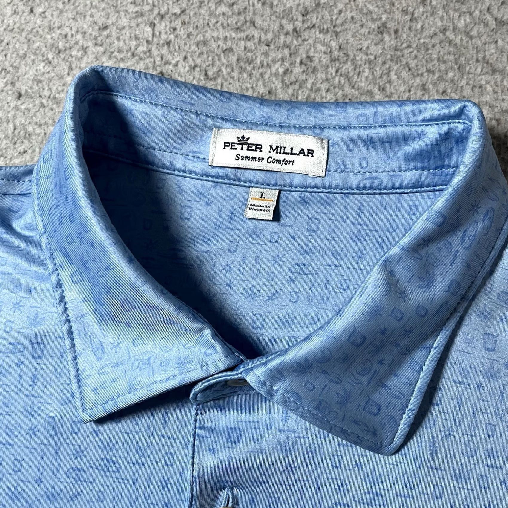Peter Millar Peter Millar Polo Shirt Men Large All Over Print Summer Comfort Golf Ivanhoe Blue Geometric logo Embroidered Breathable Lightweight Polo Mens L Size US L / EU 52-54 / 3 - 3 Thumbnail