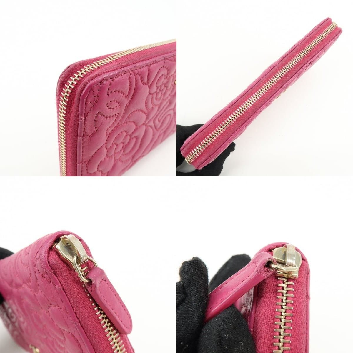 Chanel Chanel Camellia No.5 CC Logo Calfskin Zippy Long Wallet Pink Size ONE SIZE - 5 Thumbnail