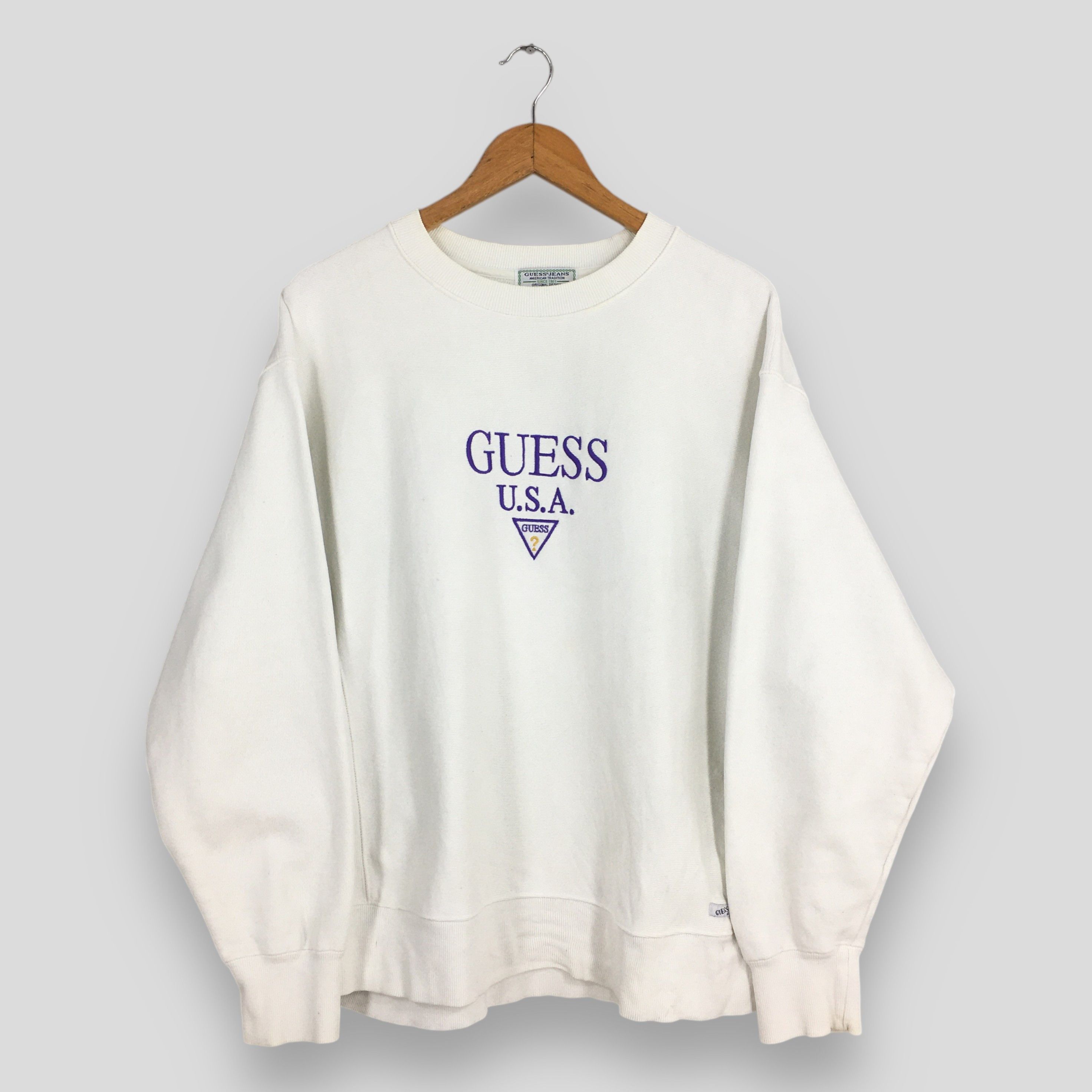 Guess × Vintage Vintage 1990's Guess Jeans White Sweatshirt Medium Size US M / EU 48-50 / 2 - 1 Thumbnail