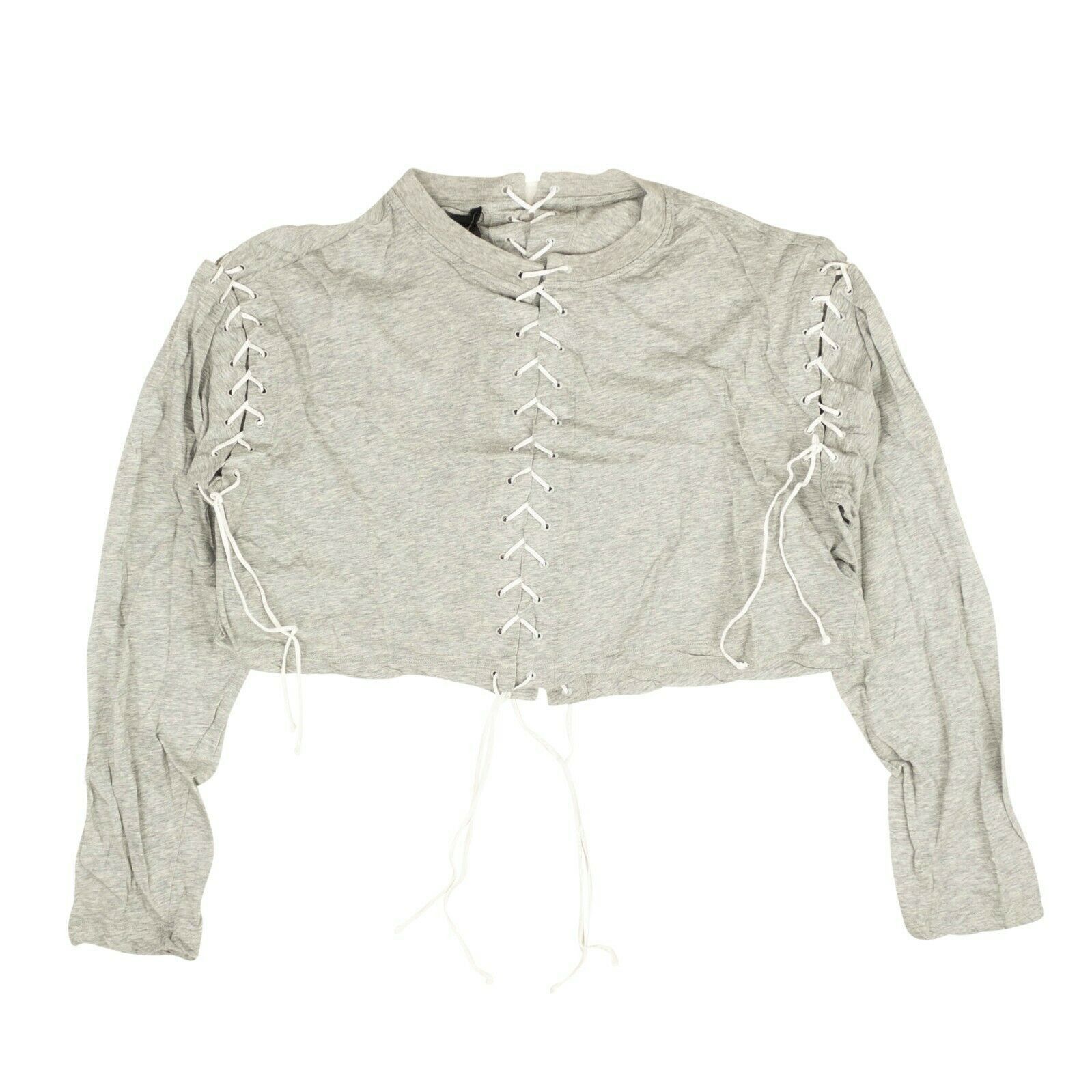 image of Unravel Project Grey Lace Cropped Long Sleeve T-Shirt Size S, Women's