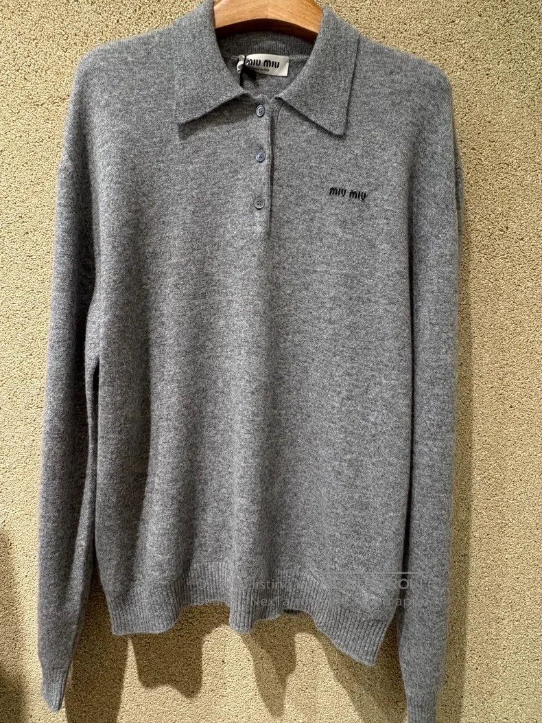 Miu Miu 38 Grey cashmere knitted polo shirt