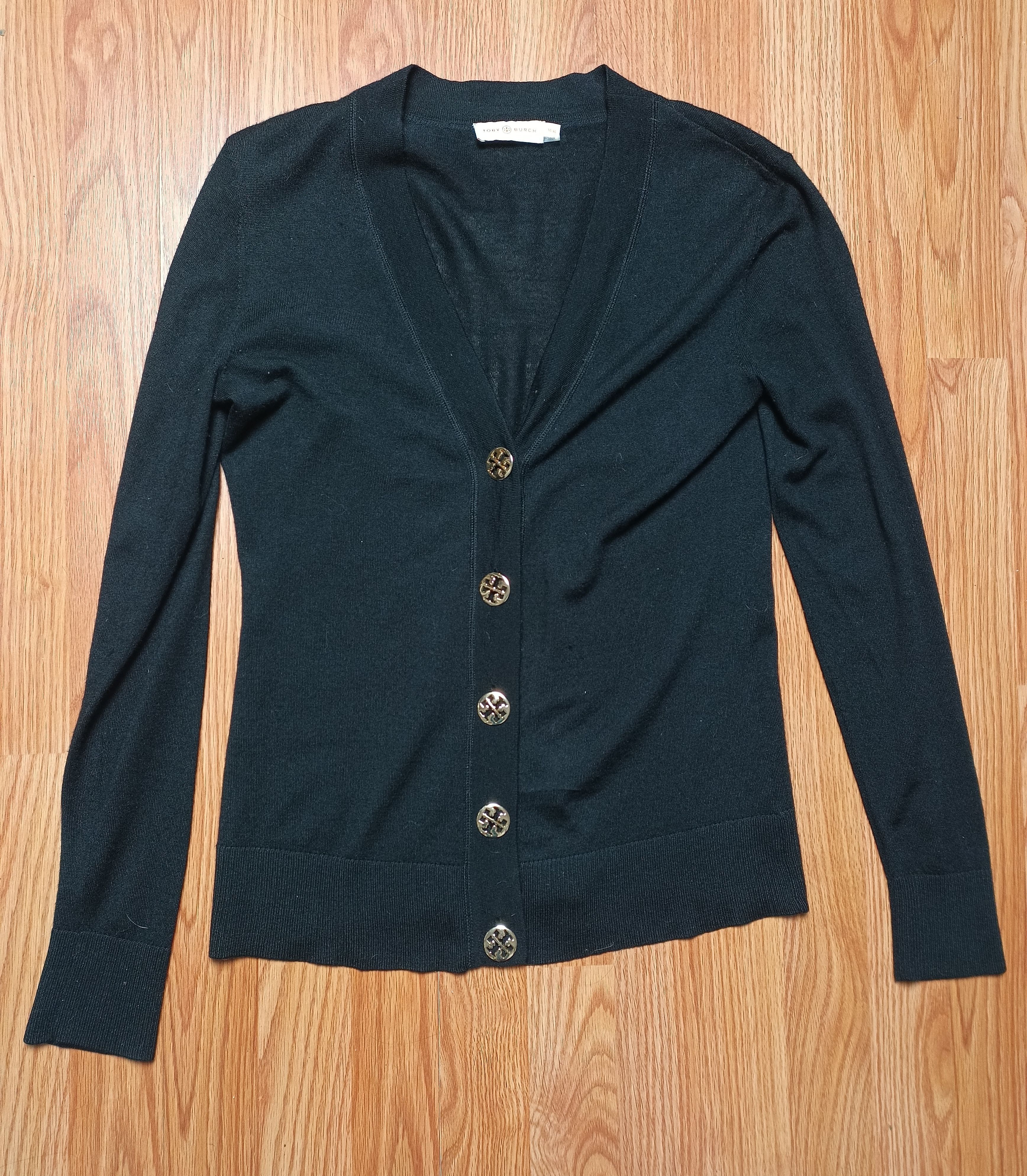 Tory Burch TORY BURCH Black Logo Button Merino Wool V-Neck Cardigan M Size M / US 6-8 / IT 42-44 - 7 Thumbnail