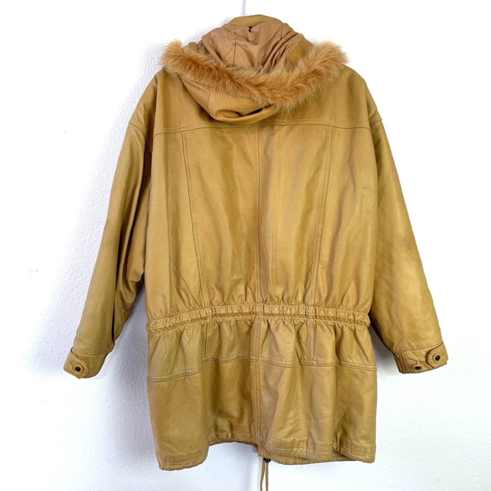 Vintage VINTAGE Arizona Leather Parka Drawstring Waist Fur Hood Jacket Large 1990s Brown Rockabilly Mens Womens Men Womens? Size US L / EU 52-54 / 3 - 7 Thumbnail