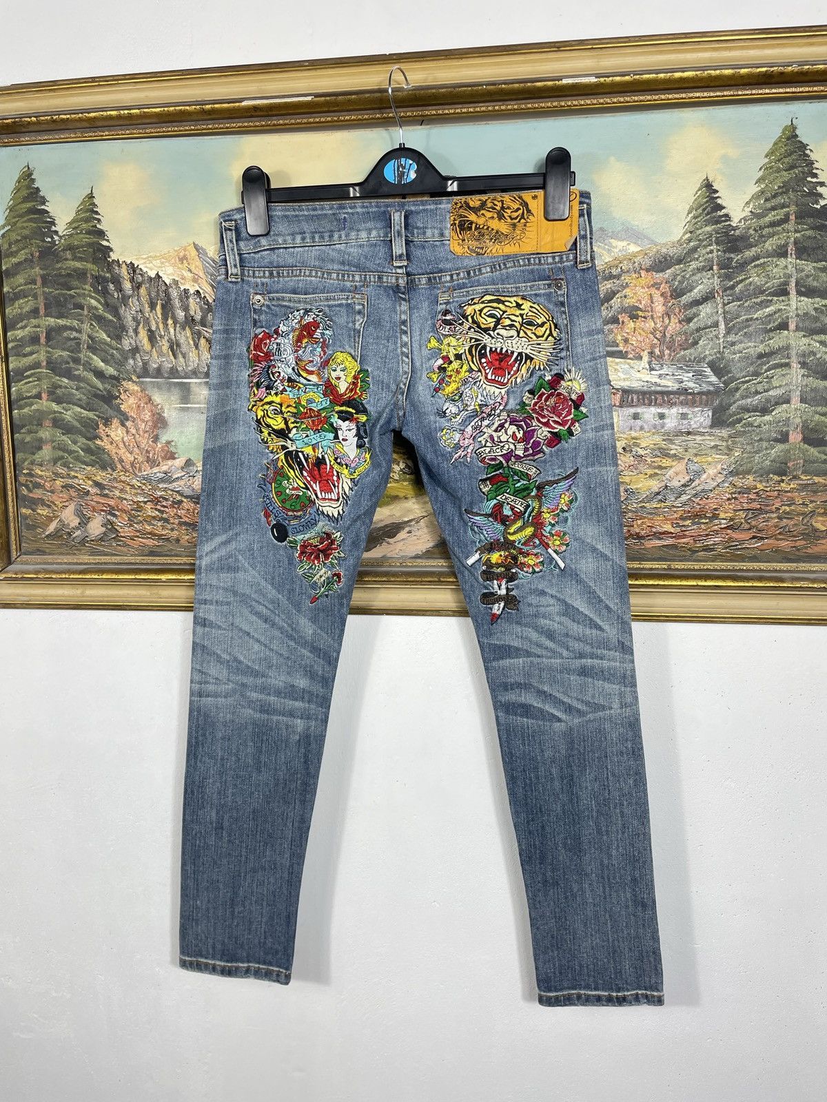 Ed Hardy × Vintage Ed Hardy Vintage Y2k Big Logo Denim Trousers Jeans Drip Swag Size 27" / US 4 / IT 40 - 8 Thumbnail