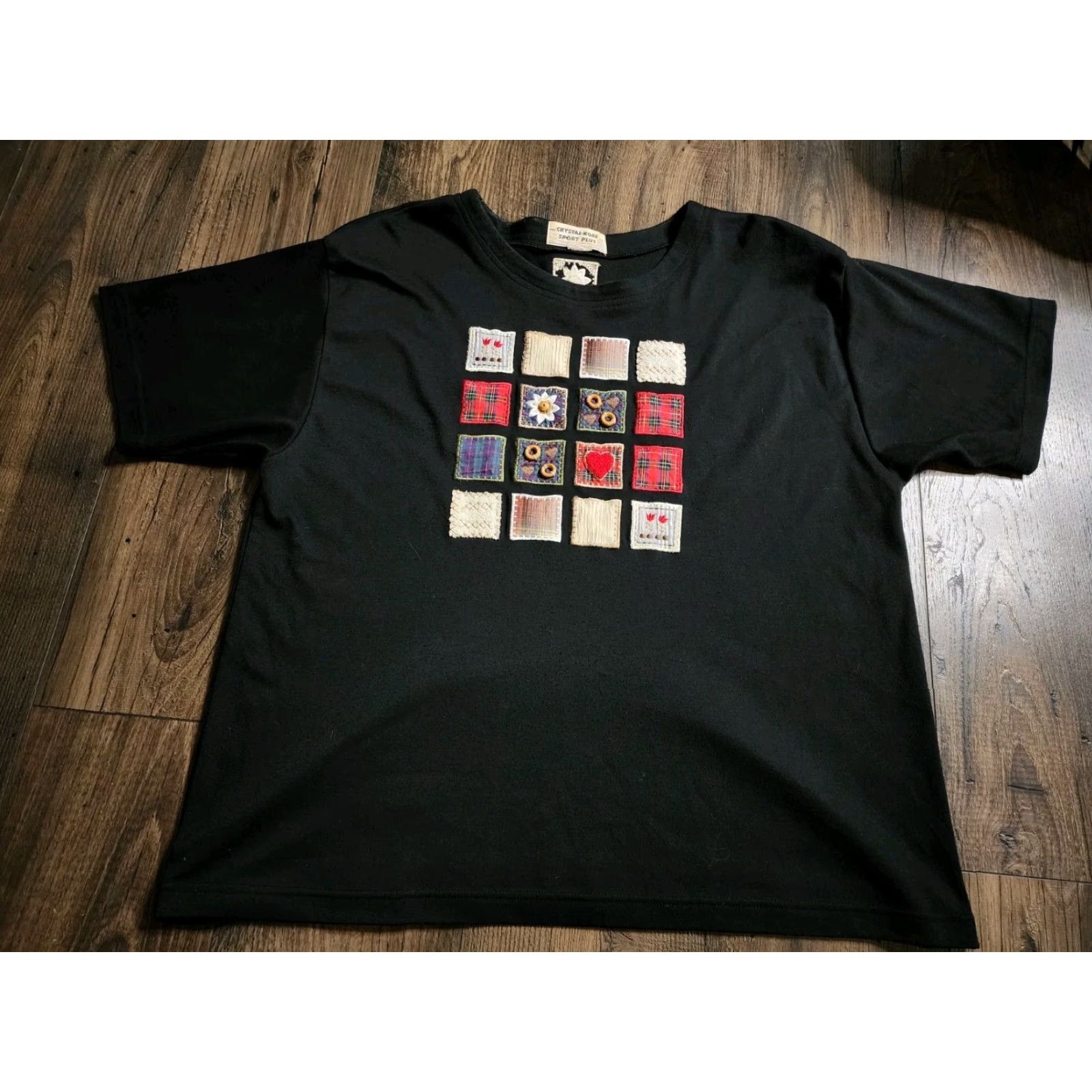 Vintage VINTAGE Crystal Kobe 90s Black Oversized Quilt T-Shirt Womens XL Size L / US 10 / IT 46 - 4 Thumbnail