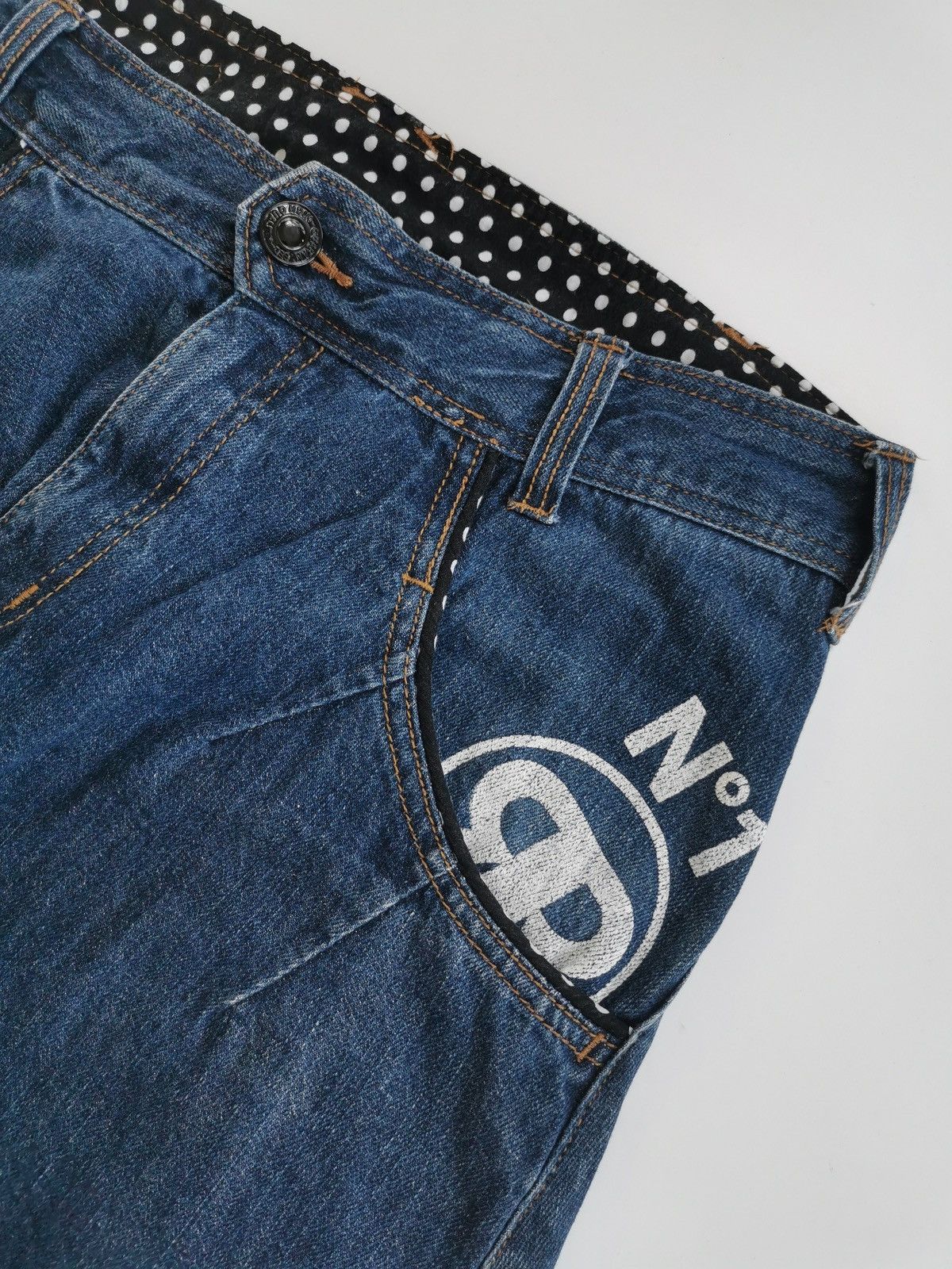 Japanese Brand Rimaster Engineered Loose Fit Polkadot Prints Denim Jeans Size US 33 - 4 Thumbnail