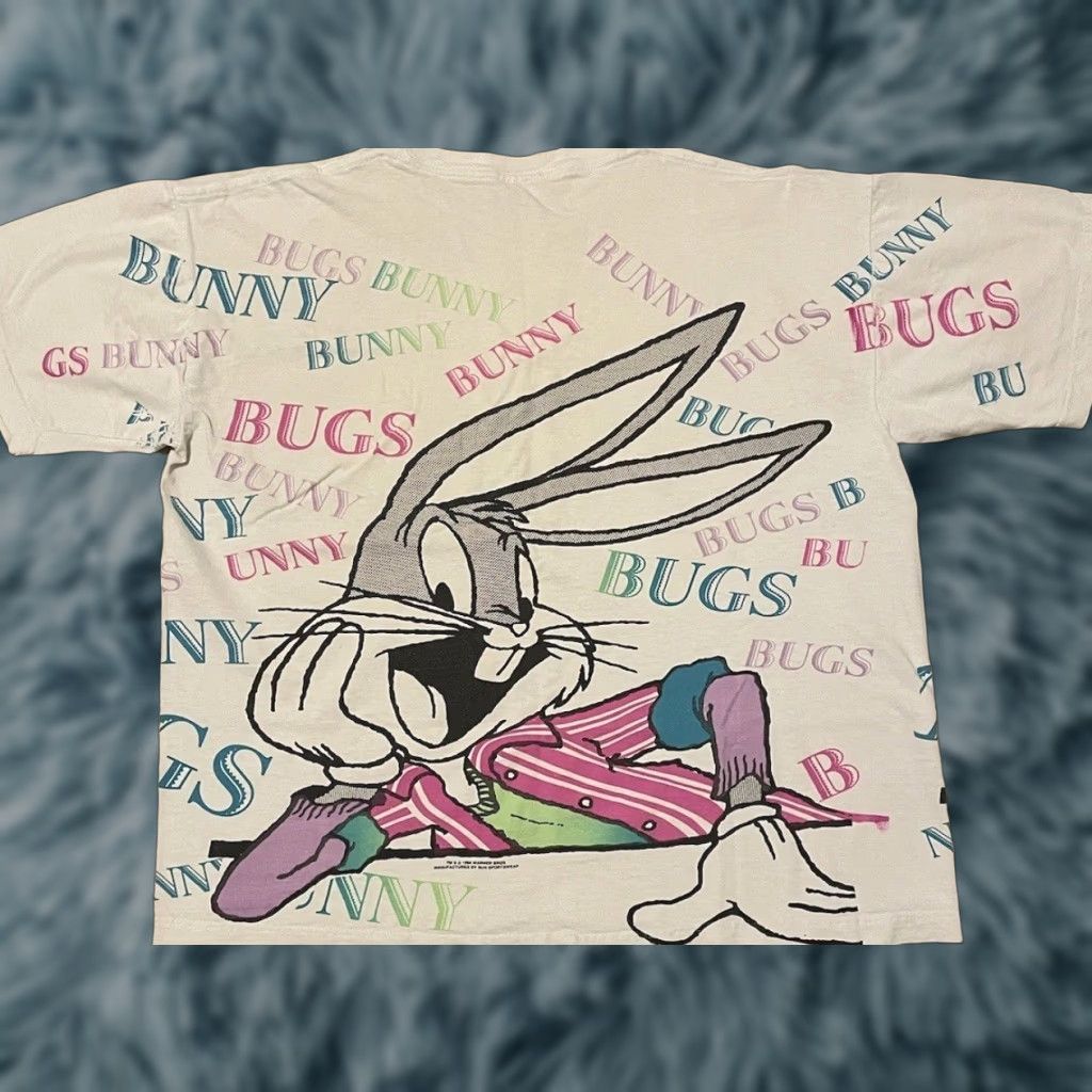 Vintage Vtg 90s Bugs Bunny Faded AOP Shirt L Boxy Looney Tunes Cartoon Warner Bros Taz Size US L / EU 52-54 / 3 - 1 Thumbnail