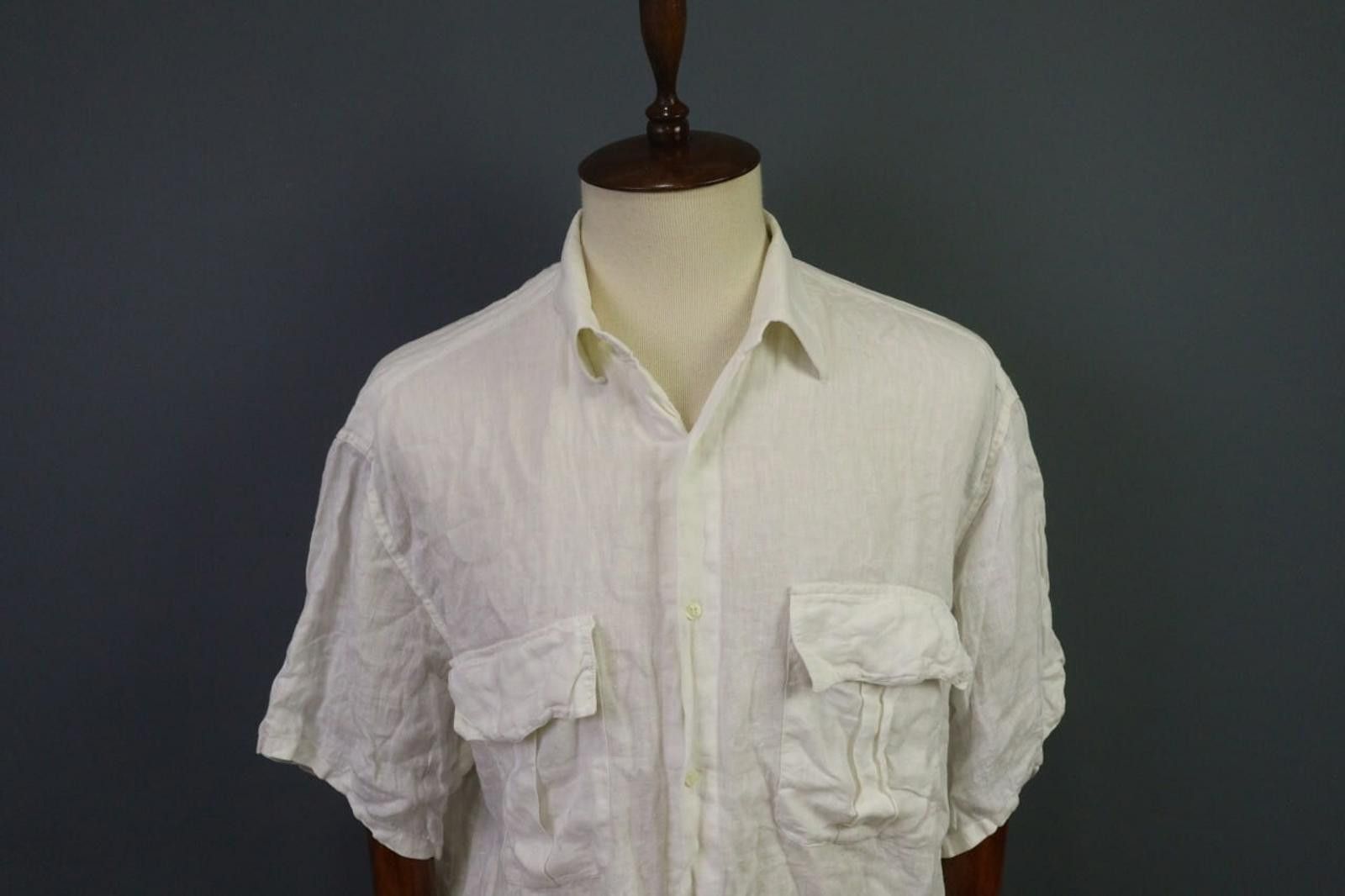120% Lino 120% Lino White Collared Chest Pocket Button Down Shirt Size US M / EU 48-50 / 2 - 2 Thumbnail