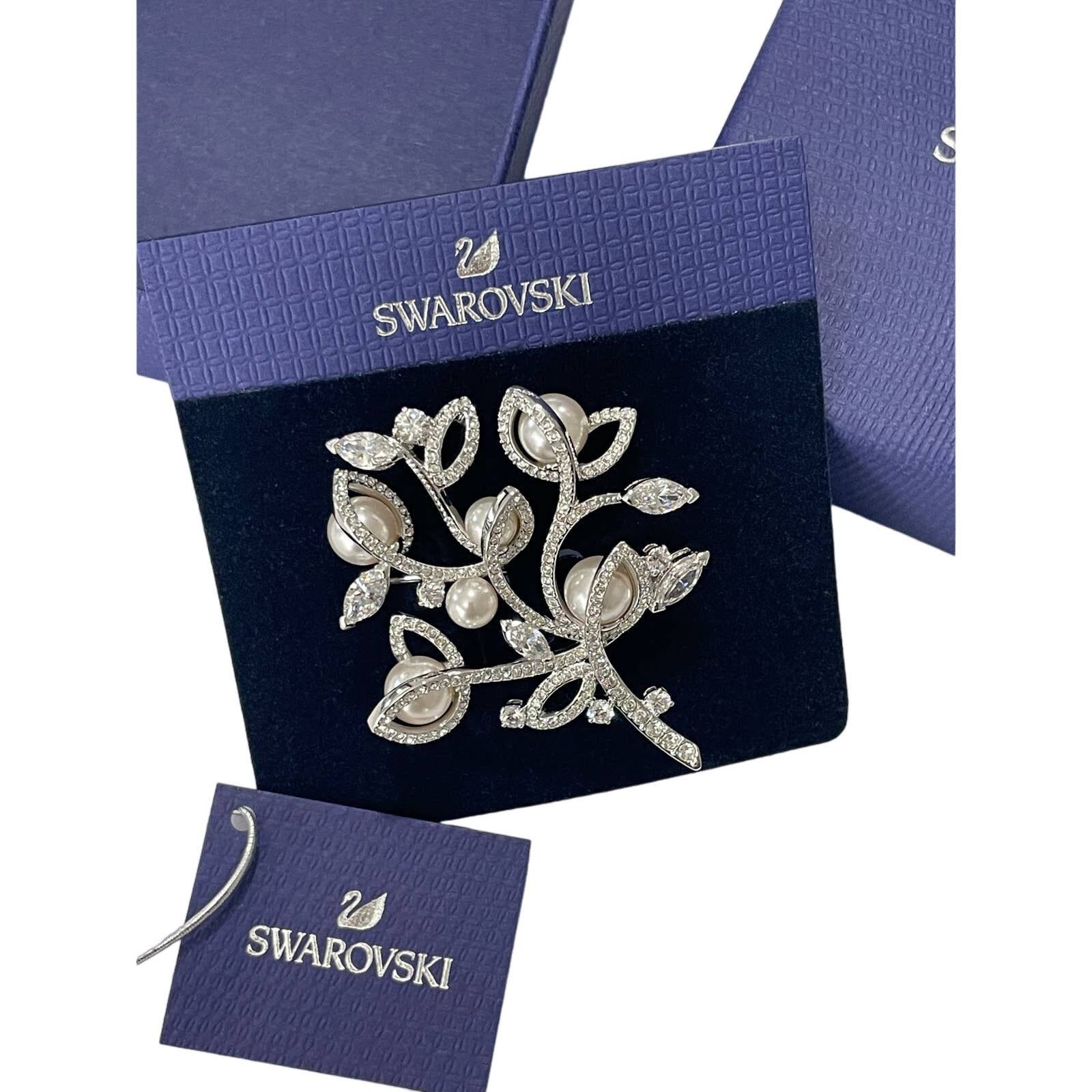 image of Swarovski Leonore Tree Brooch White, Rhodium Plated New in Silver, Men's