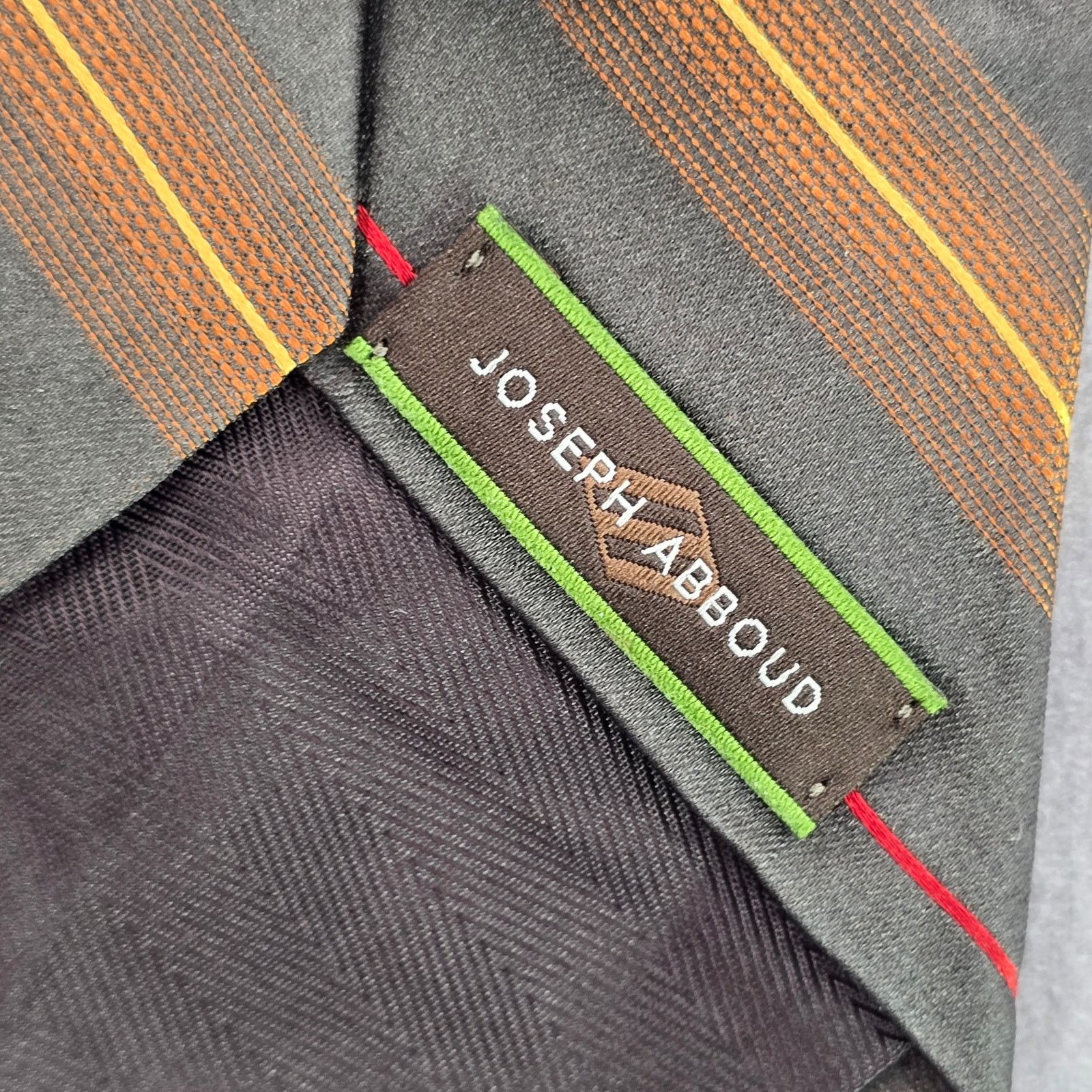 Joseph Abboud Joseph Abboud Brown Orange Stripe 100% Silk Italy Neck Tie Size 30 - 4 Thumbnail
