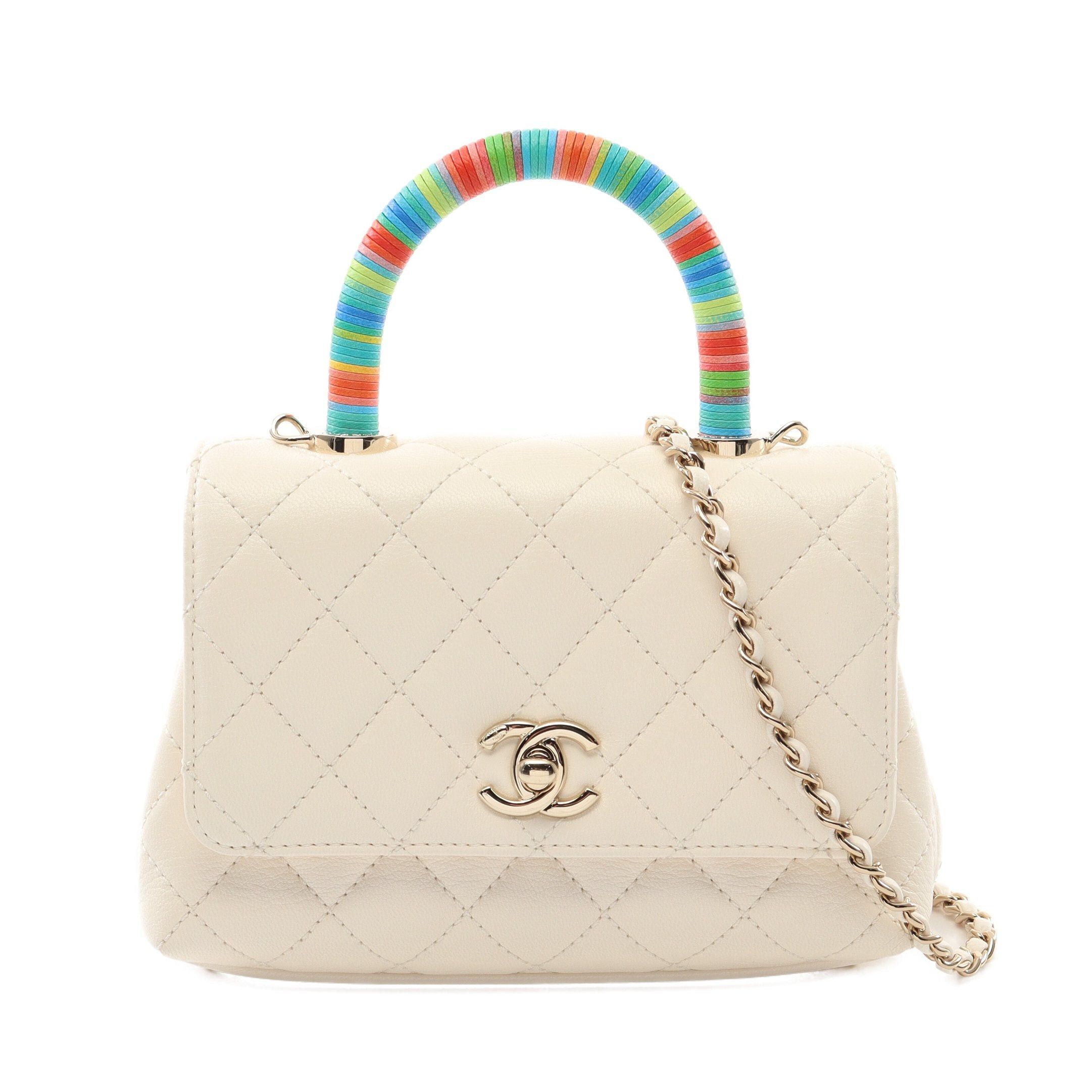 Chanel Chanel Coco Handle Xxs Top Handbag Leather White Multicolor Gold Hardware Size ONE SIZE - 1 Thumbnail