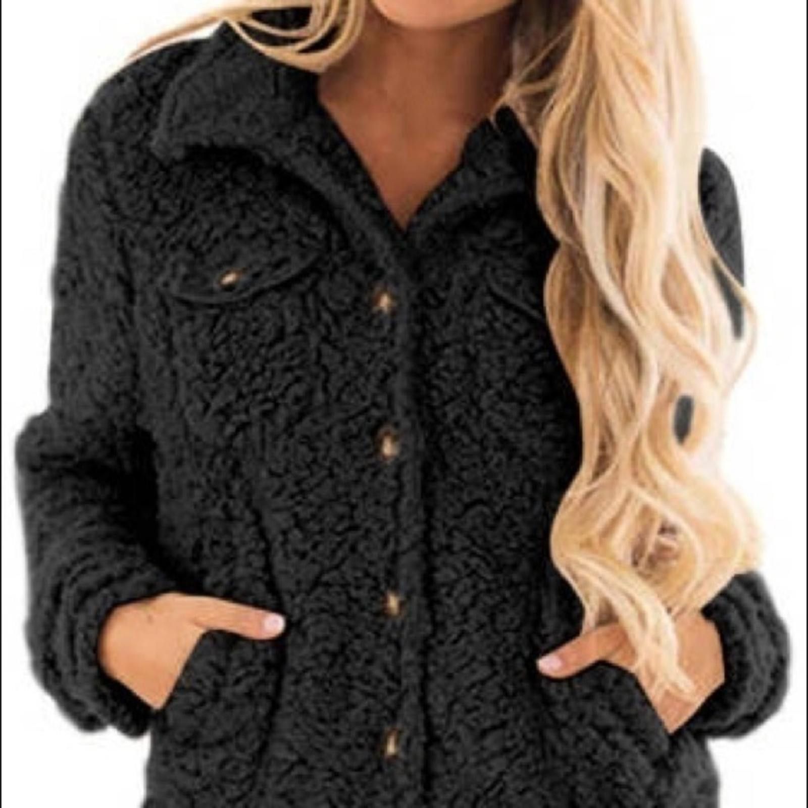 Designer Black Fleece Light Weight Teddy Bear Jacket NWT​​​​​​​​ Size L / US 10 / IT 46 - 5 Thumbnail