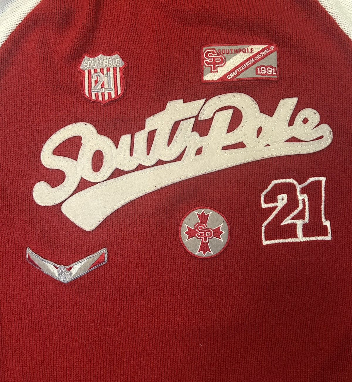 Southpole Y2K Southpole Knit Sweater Red White Varsity Letterman Patch Size US XL / EU 56 / 4 - 2 Thumbnail