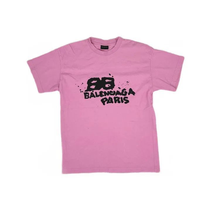 Balenciaga Balenciaga Pink Hand Drawn Logo T-Shirt 0079-2507 Size S / US 4 / IT 40 - 2 Thumbnail