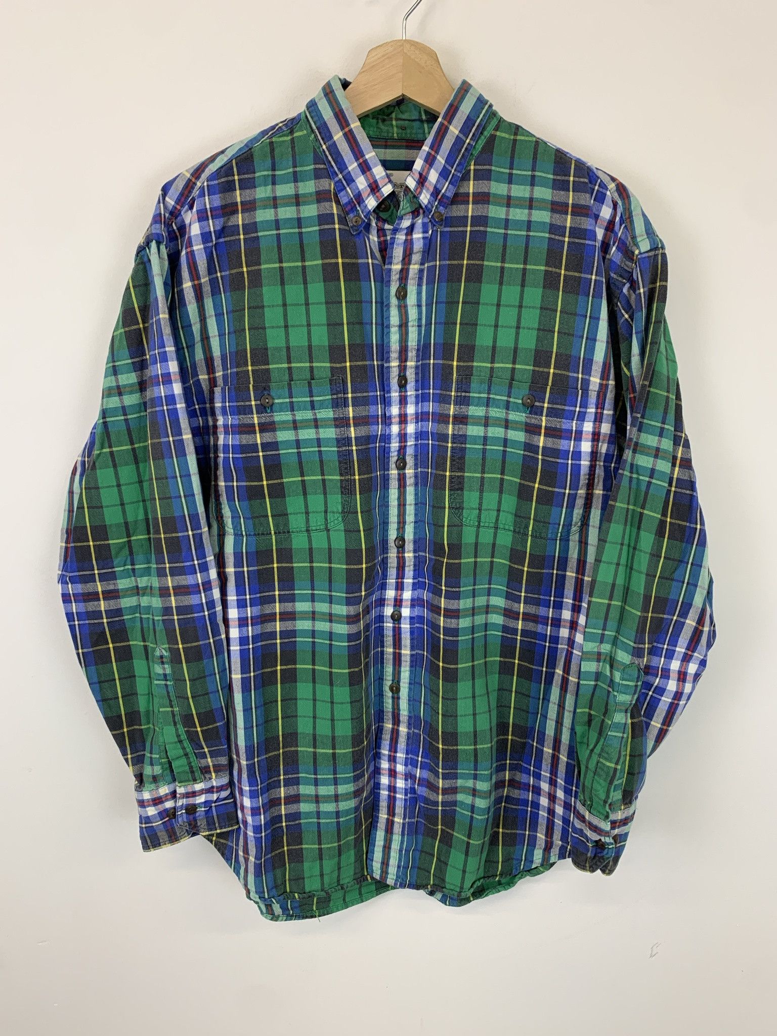 Flannel × Vintage Vintage 1990s Kenny Rigers Green Blue Check Flannel Shirt Size L Size US L / EU 52-54 / 3 - 1 Thumbnail
