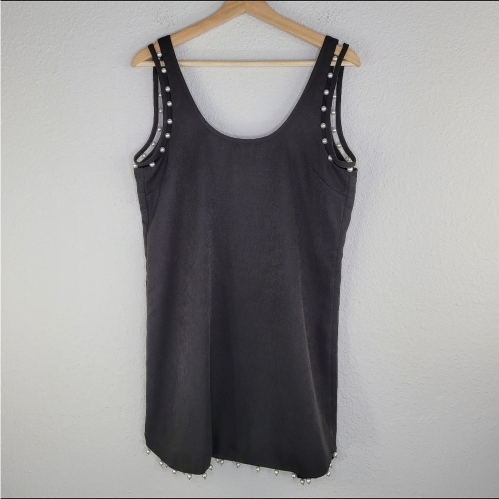 NBDN Nobrandedon NBD REVOLVE Black Pearl Beaded Mini Tank Top Dress Tunic Size S / US 4 / IT 40 - 12 Thumbnail