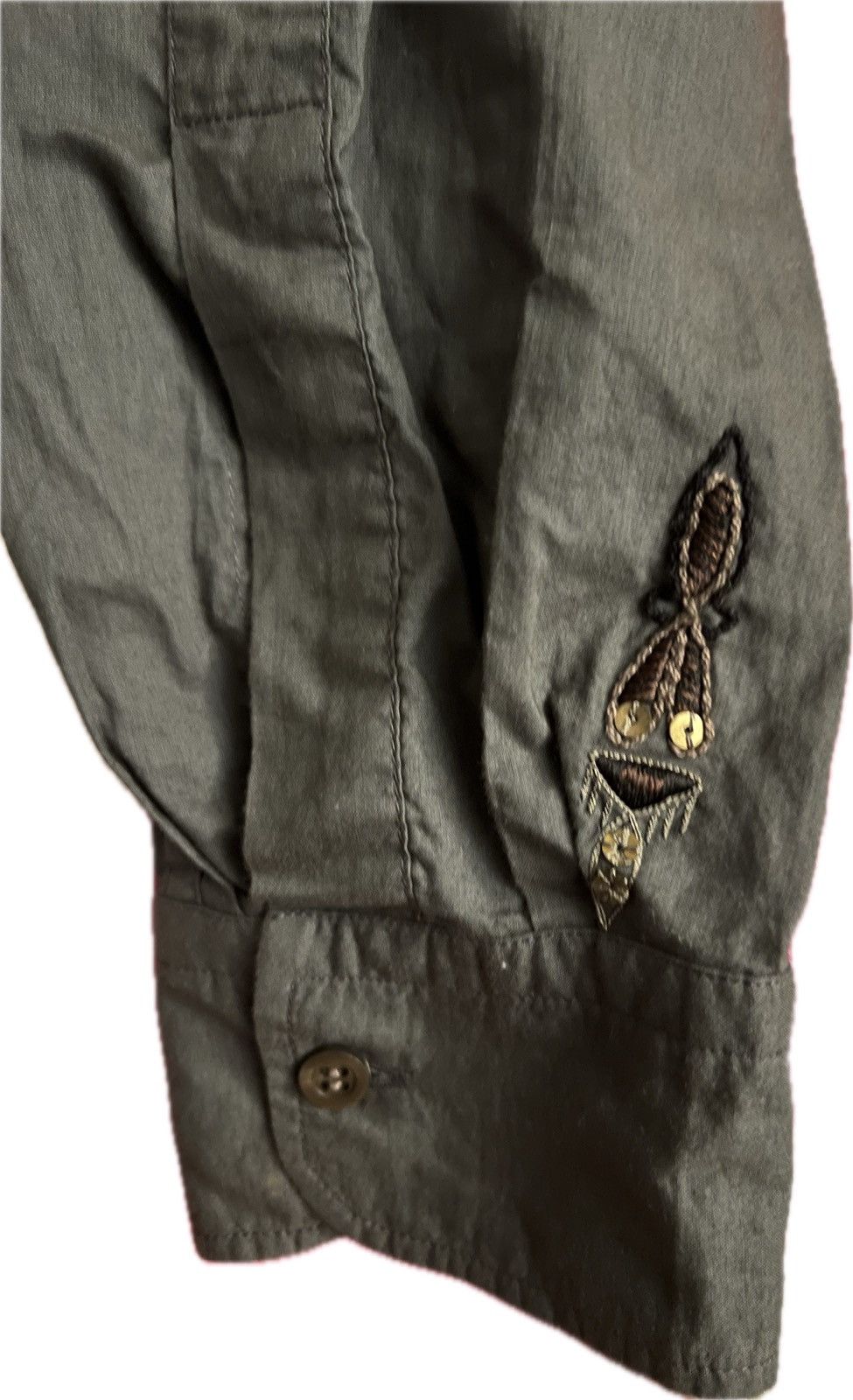 Dries Van Noten RARE 90s Dries Van Noten khaki button up shirt embroidery Size US S / EU 44-46 / 1 - 6 Thumbnail