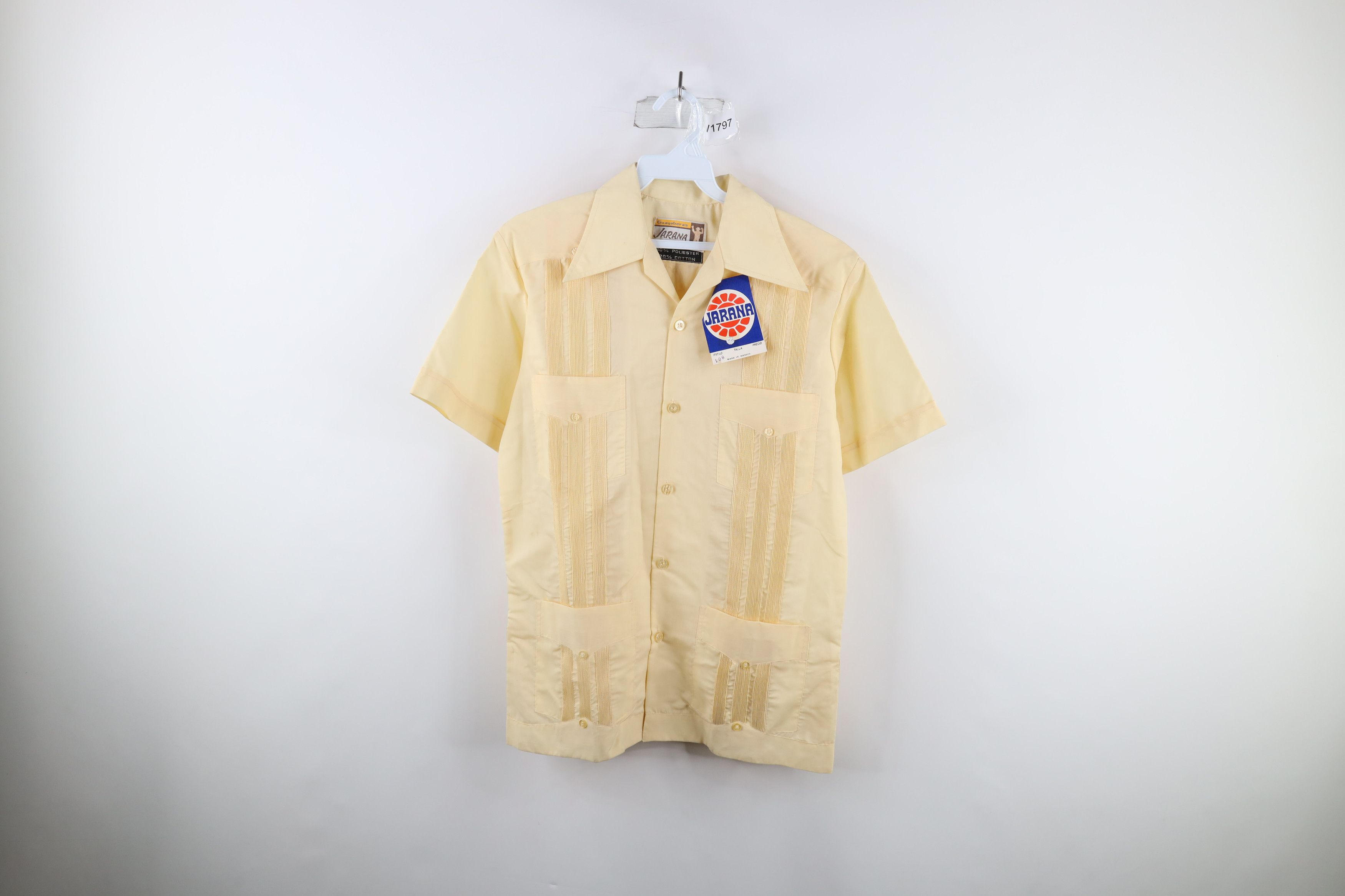 image of Nos Vintage 60S 70's Wedding Beach Button Shirt Yellow, Men's (Size Large)