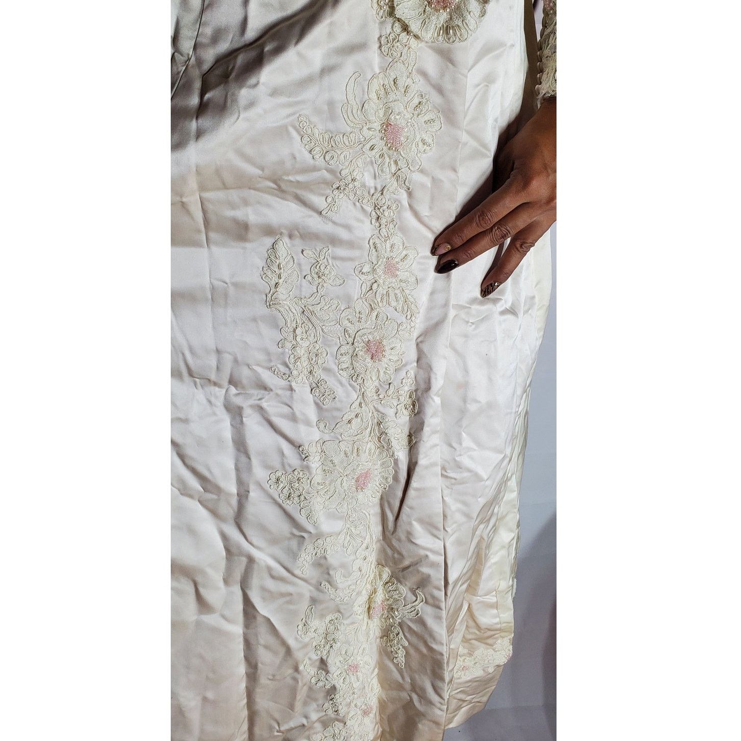 Handmade White Bridal Wedding Coat Jacket with Train Lace Sleeves 1XL Size XXL / US 16-18 / IT 52-54 - 15 Thumbnail